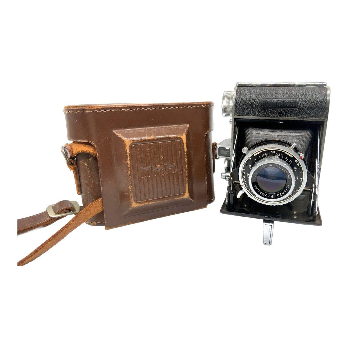 Minolta Konasn-Flicker Klappkamera mit Promar 75mm 1:3.5 Chiyoko Balgenkamera
