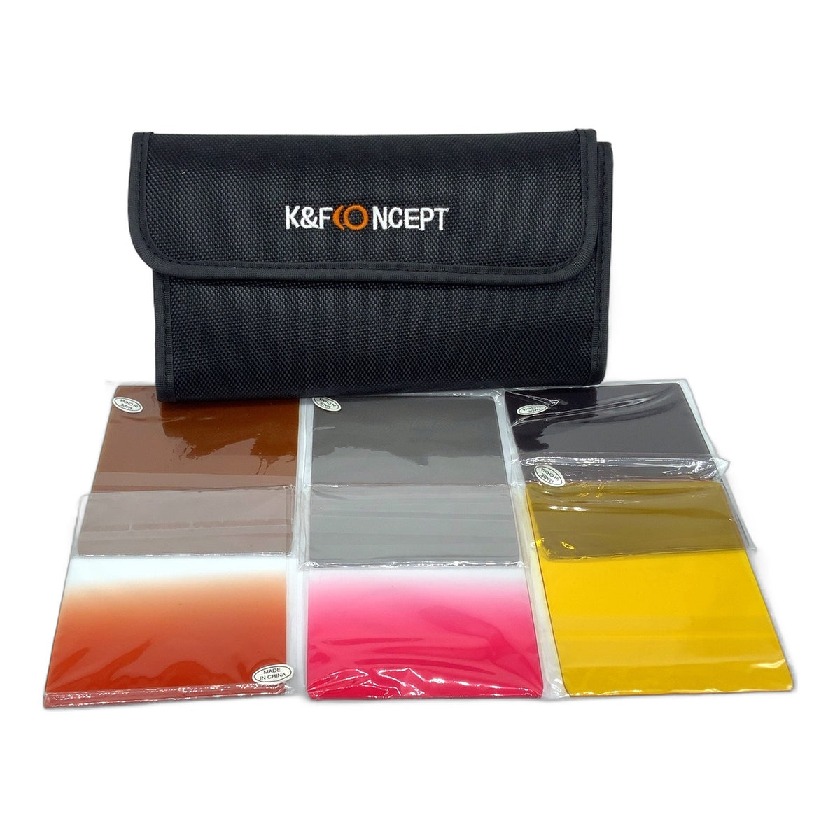 K&F Concept 6er Set CPL/ND2+Farbfilter Brown/Yellow+Verlauf Pink/Orange 85x95mm