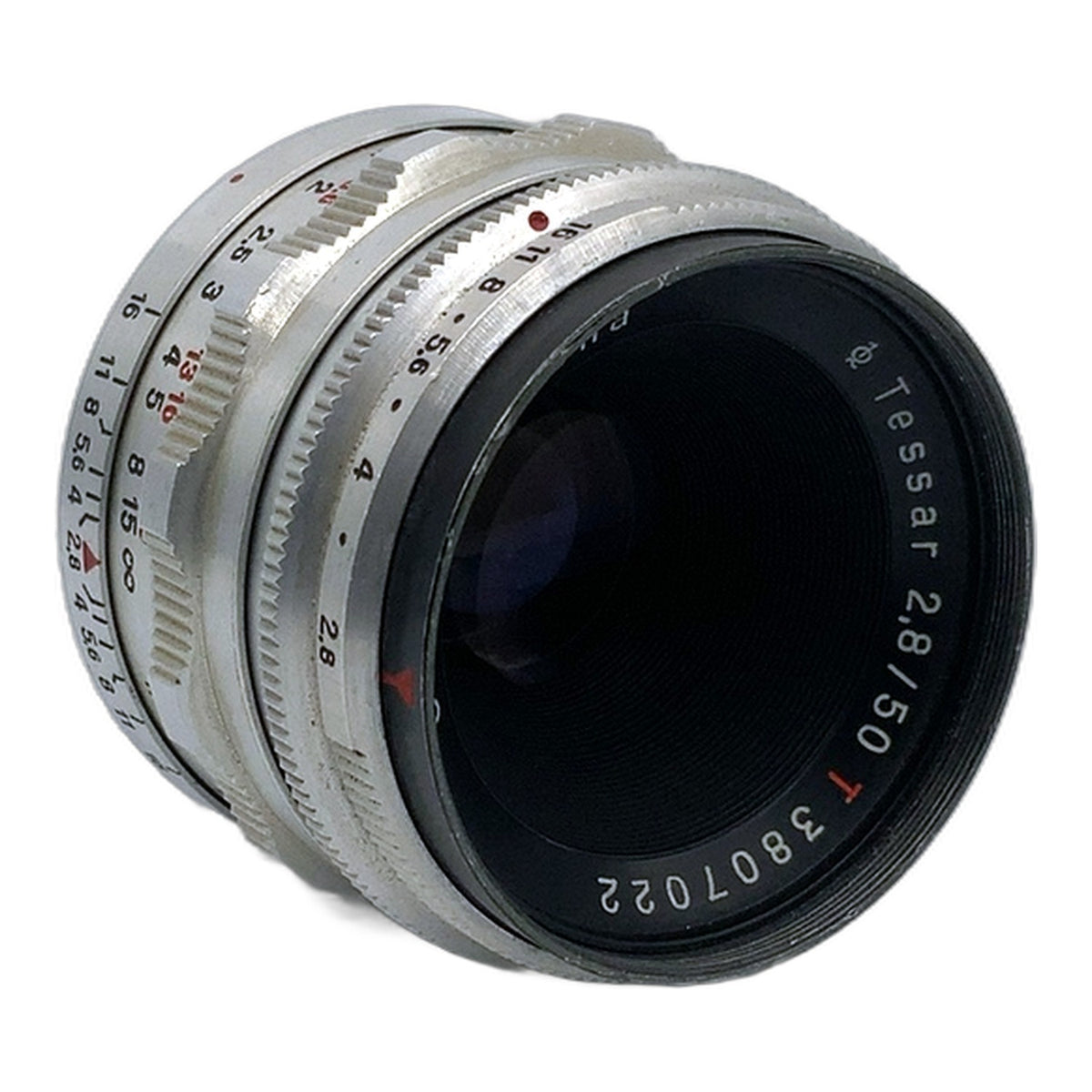Carl Zeiss Jena Tessar Q1 compact 12 Blades red T 50mm 1:2.8 Objektiv (Exa)