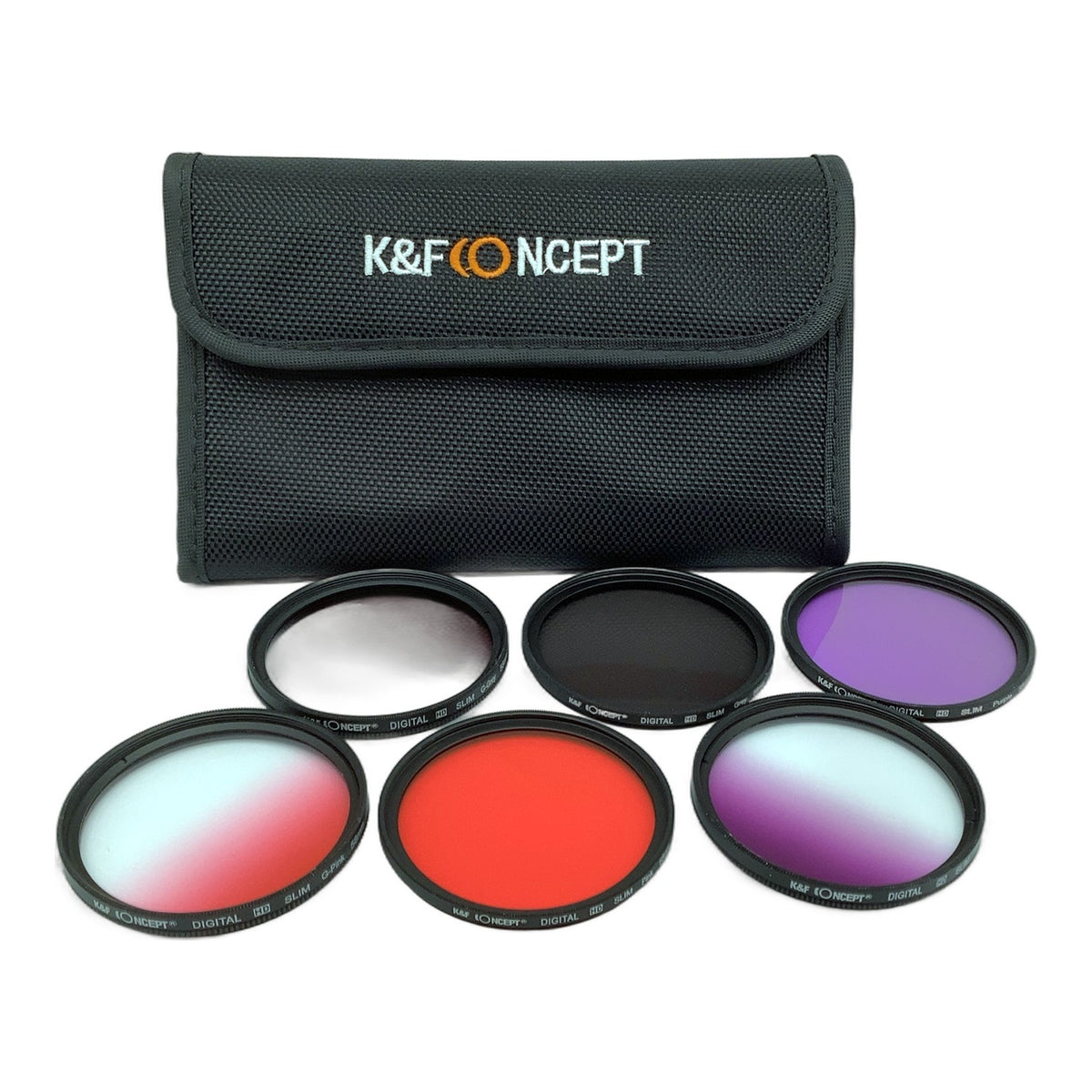 K&F Concept 6er Set Farb-und Verlaufsfilter pink/purple/grey + Case Filter 58mm