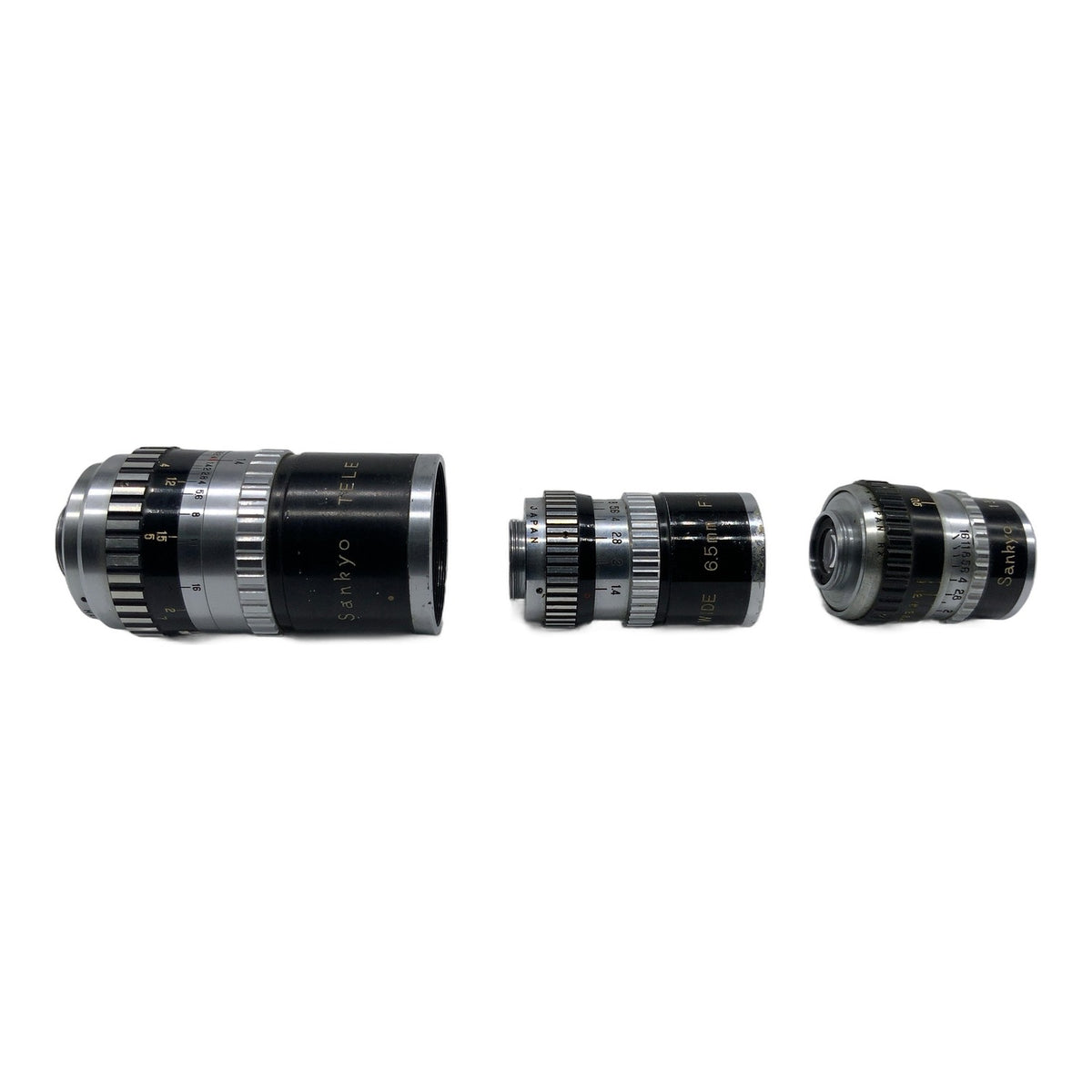 Sankyo Wide Standard Tele 6,5mm/13mm/38mm 1:1.4 Objektiv Set Super 8 (D-Mount)