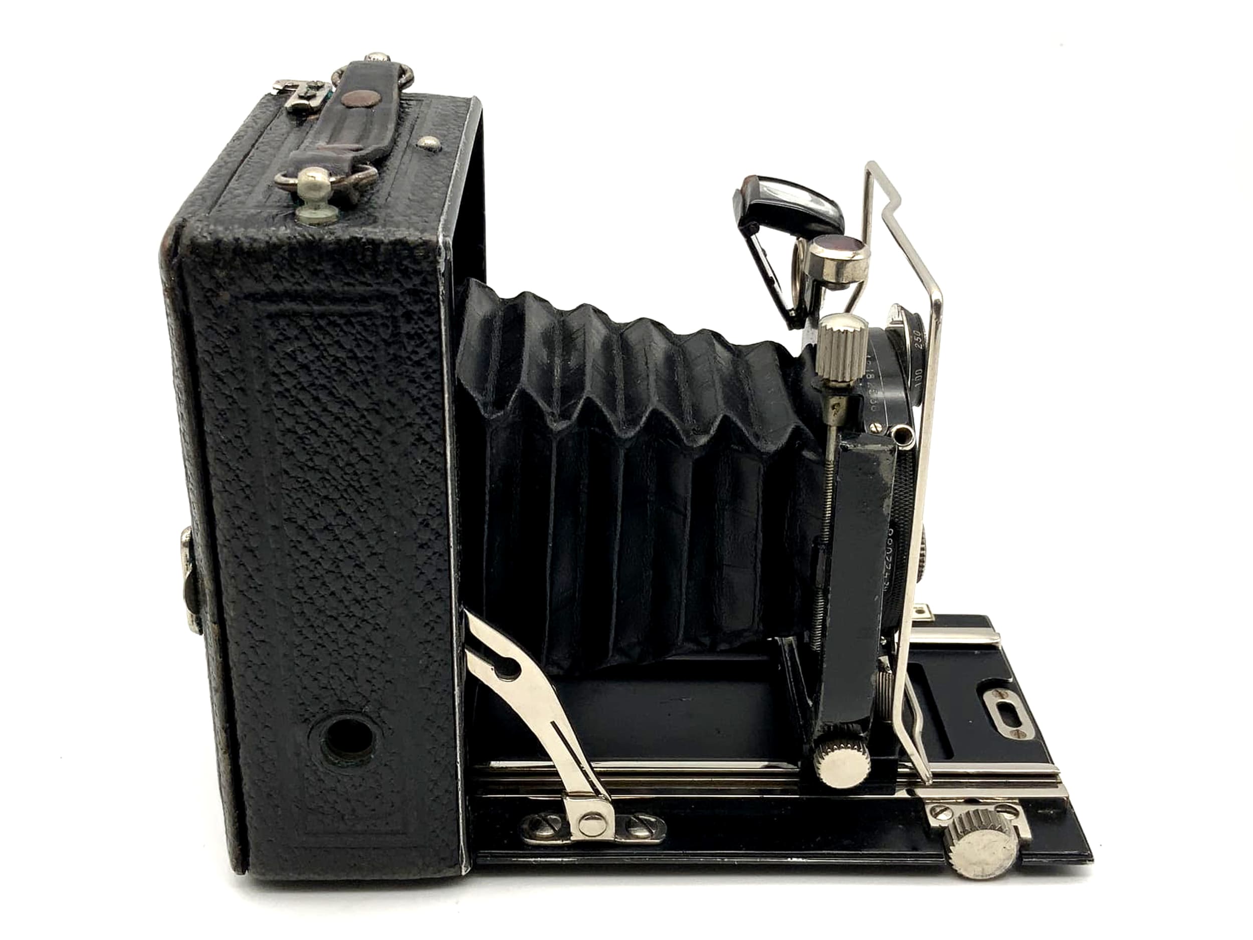 Plattenkamera mit Hofmeister Syrconar-Doppelanastigmat 1:4.5 f=10,5cm 6x9 Compur