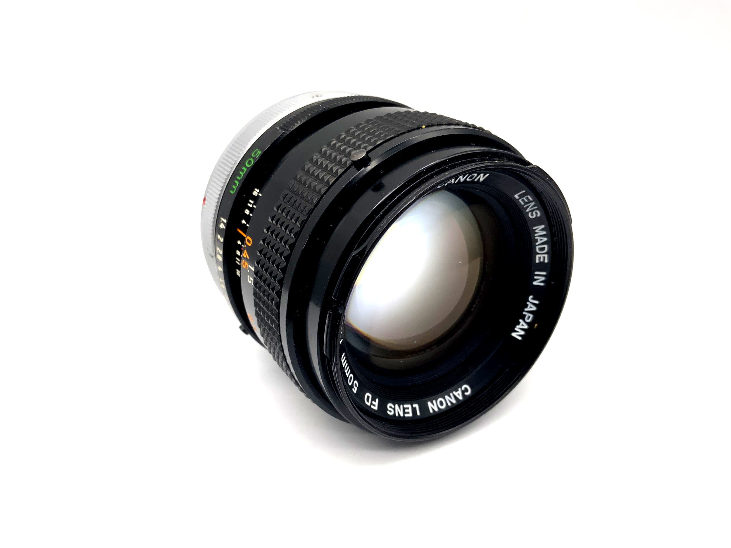 Canon 50mm 1:1.4 Objektiv Lens FD S.S.C. Camera Lens (Canon FD) Text lesen