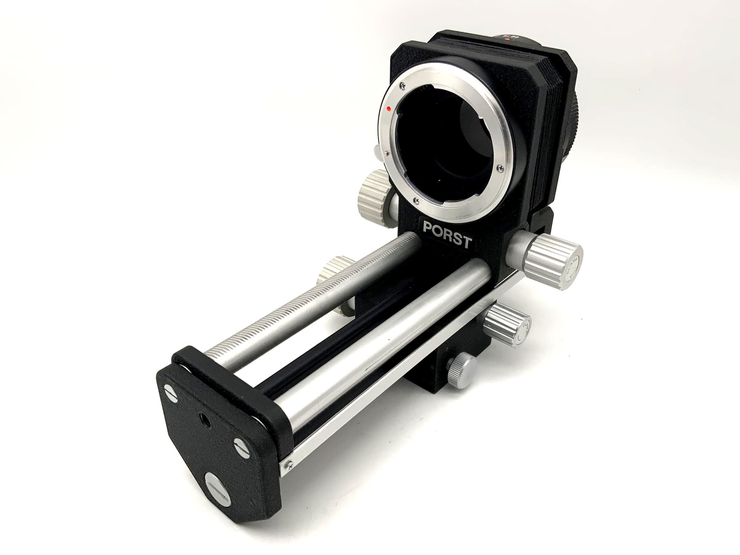 Porst Balgengerät schwarz Bellows mit Einstellschlitten Makrobalgen (Pentax K)