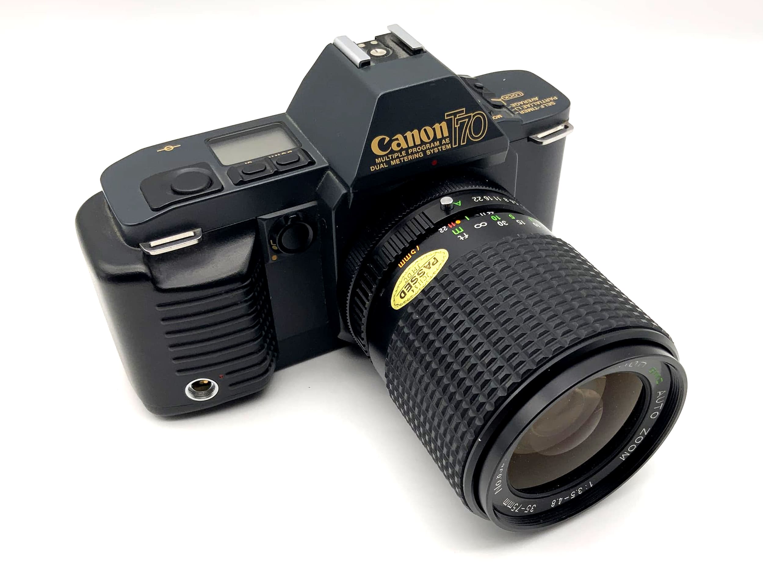 Canon T70 analoge Spiegelreflexkamera mit Ozunon GMC 1:3.5-4.8 35-75mm Objektiv