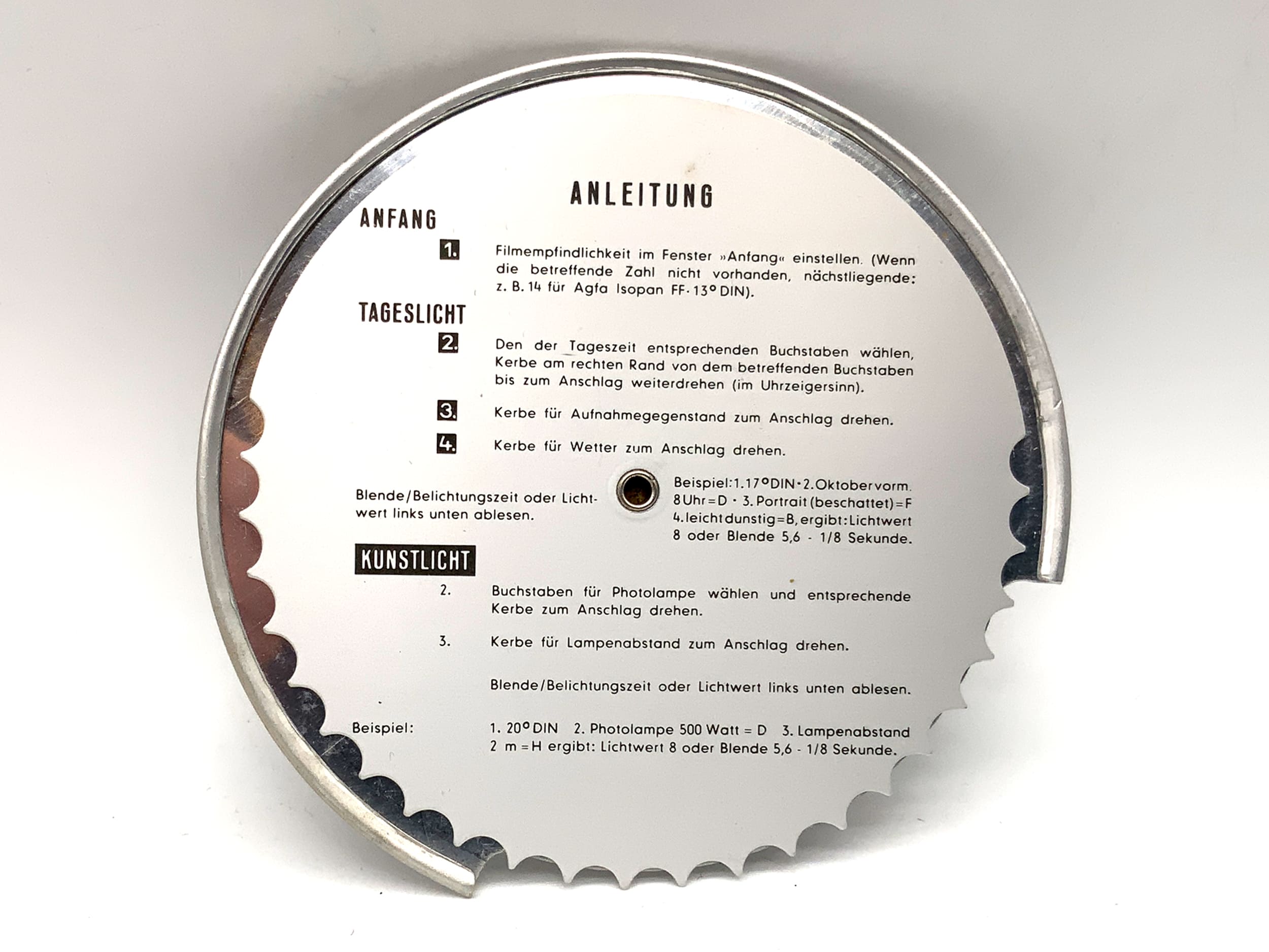 Agfa Belichtungstabelle Tages und Kunstlichttabelle Belichtungsschieber