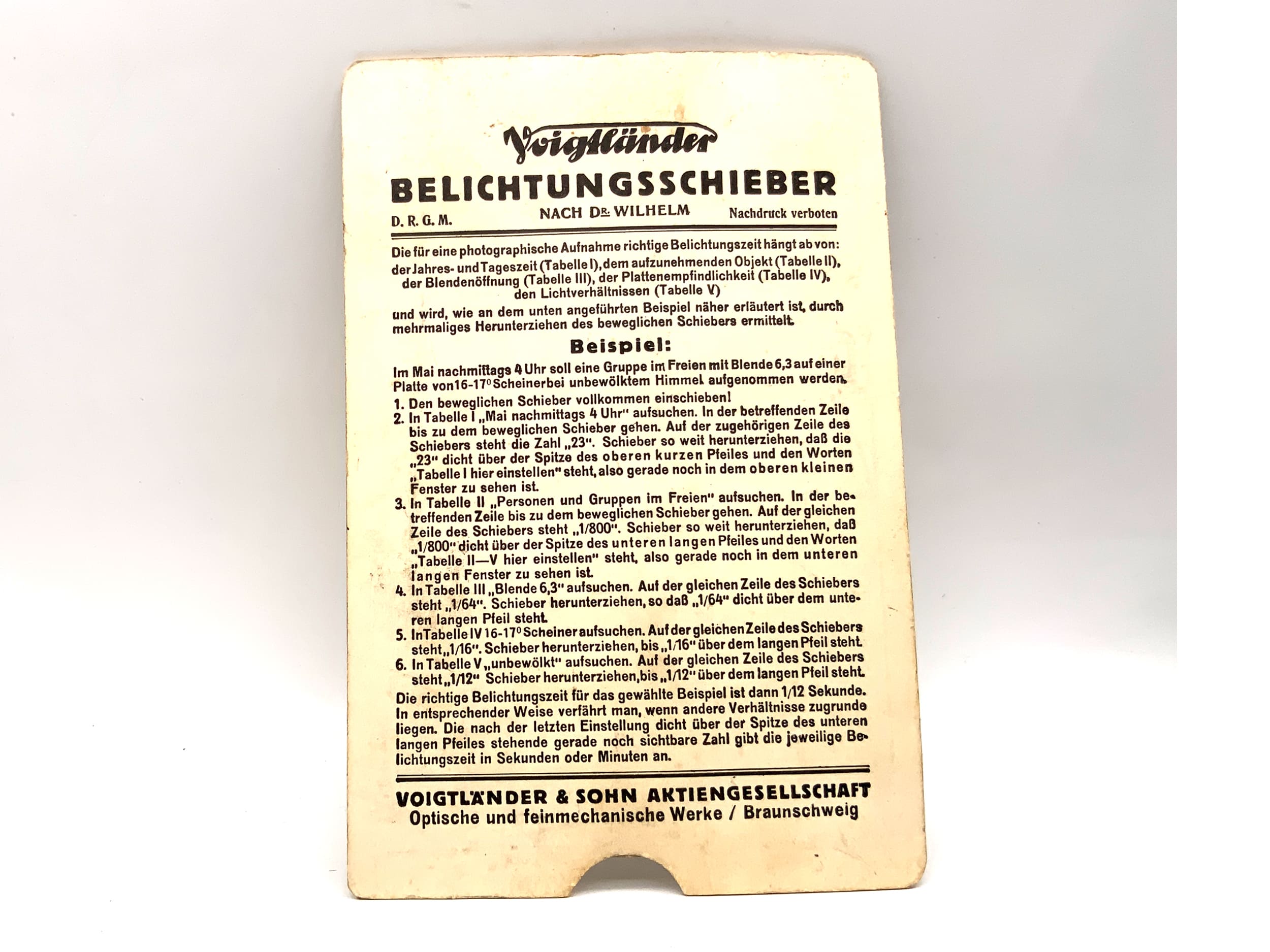 Agfa Belichtungstabelle Tages und Kunstlichttabelle Belichtungsschieber