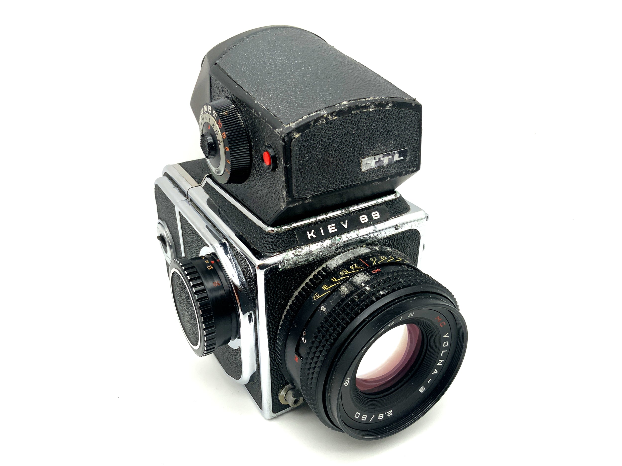 Arsenal Kiev 88 Mittelformatkamera mit Volna-3 2.8/80 MC mit TTL Prisma