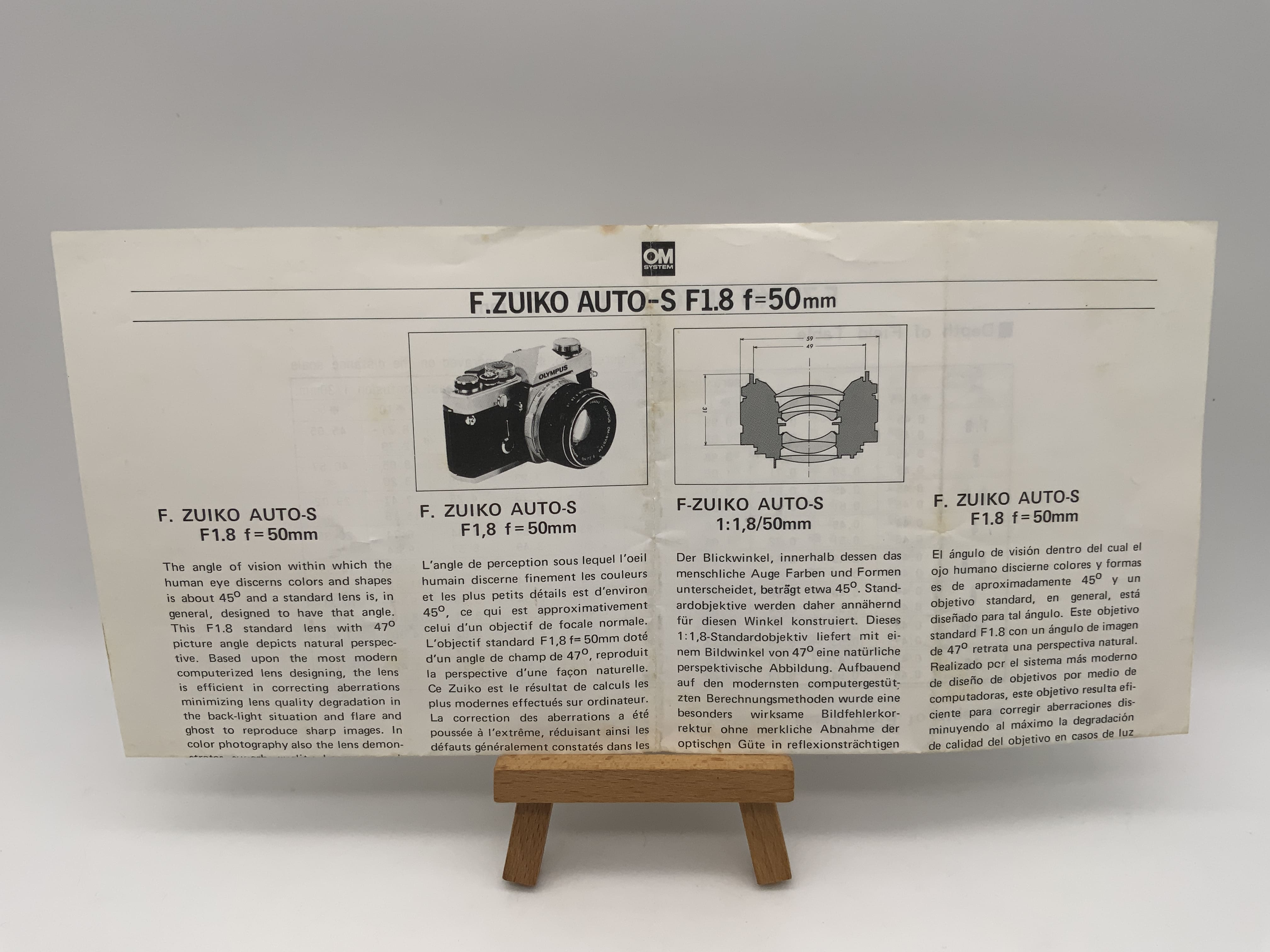 Olympus F.Zuiko Auto-S F1.8 f=50mm Bedienungsanleitung Deutsch