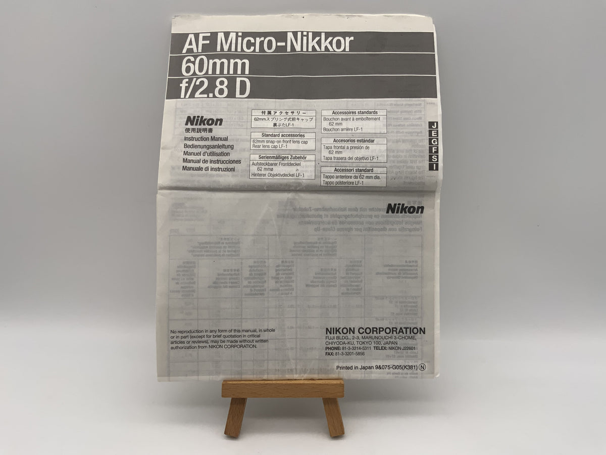 Nikon AF Micro-Nikkor 60mm f/2.8D Gebrauchsanweisung Bedienungsanleitung Deutsch