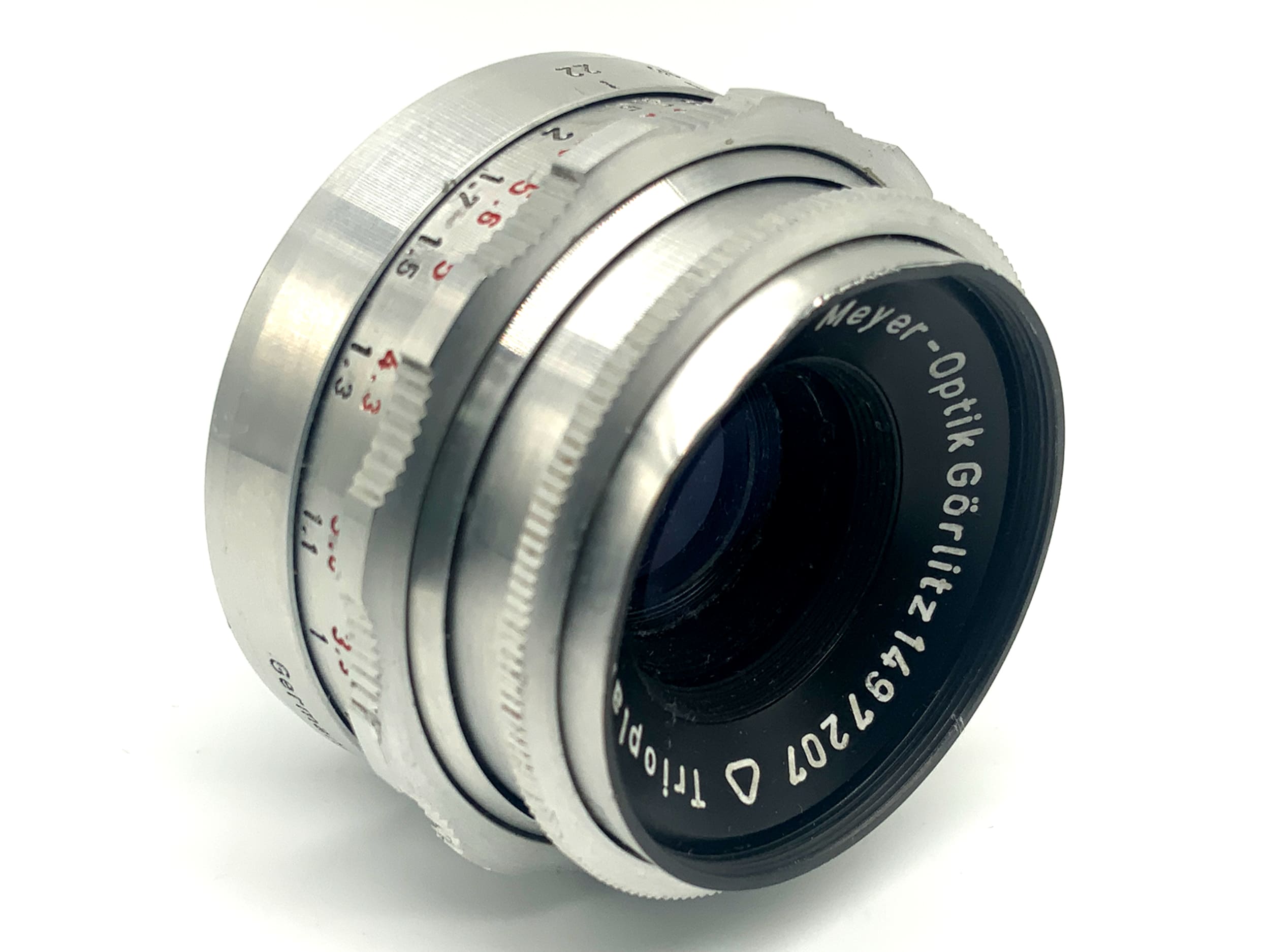 Meyer-Optik Görlitz Trioplan red V 12 Blades 50mm 1:2.9 Objektiv (EXA) Pilz!
