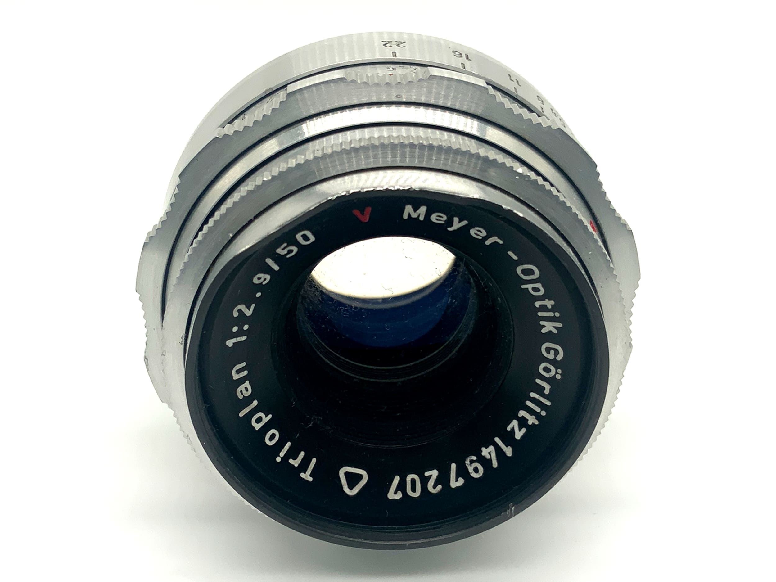 Meyer-Optik Görlitz Trioplan red V 12 Blades 50mm 1:2.9 Objektiv (EXA) Pilz!