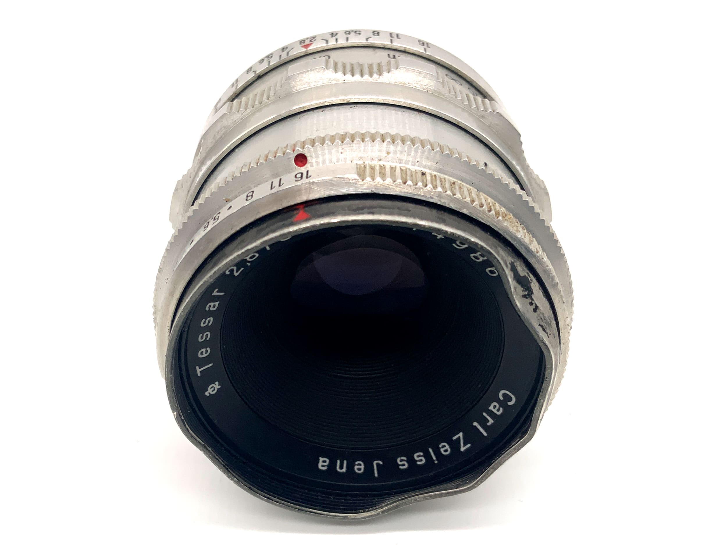 Carl Zeiss Jena Q1 Tessar red T 12 Blades 50mm 1:2.8 Objektiv (M42) Pilz!