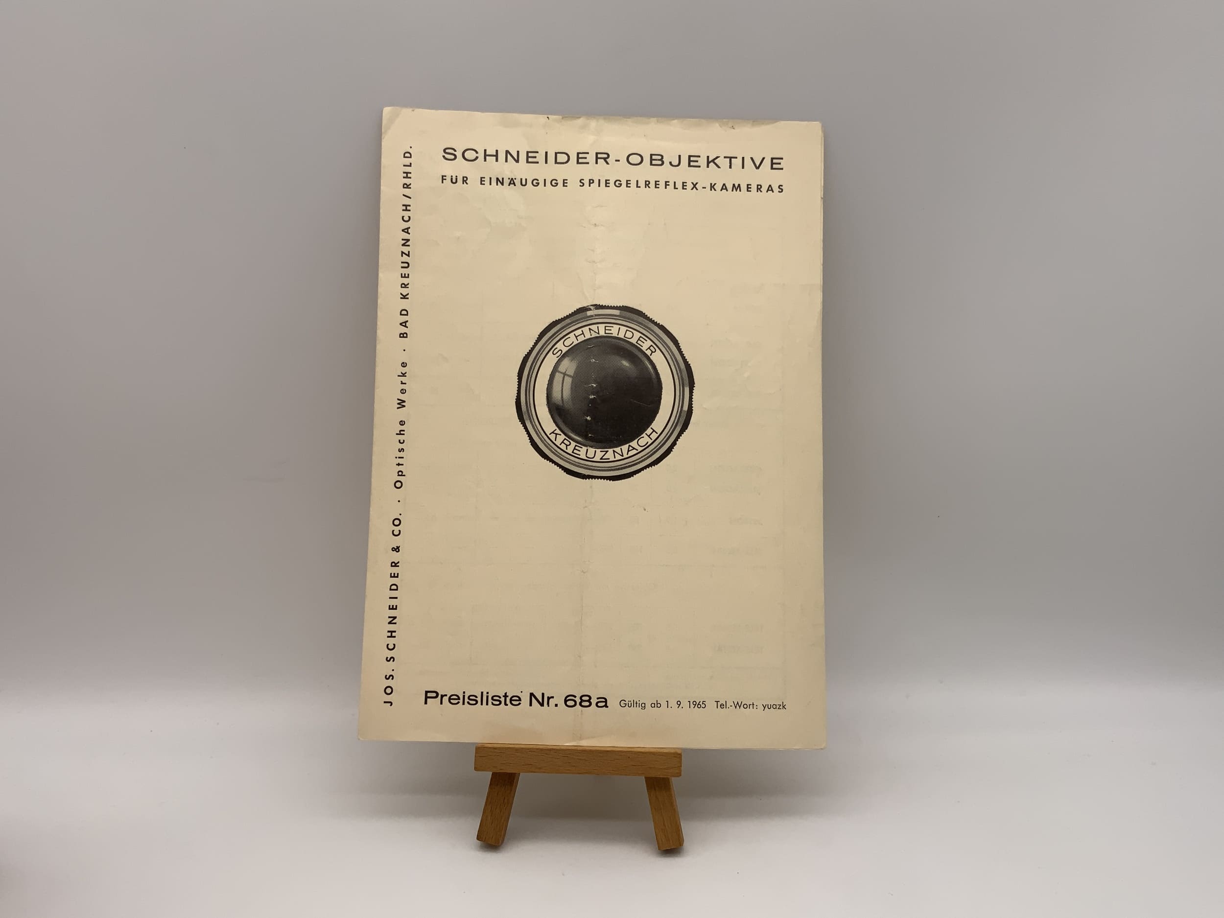 Schneider Optik Kreuznach Objektive für Spiegelreflex-Kameras 1965 Preisliste