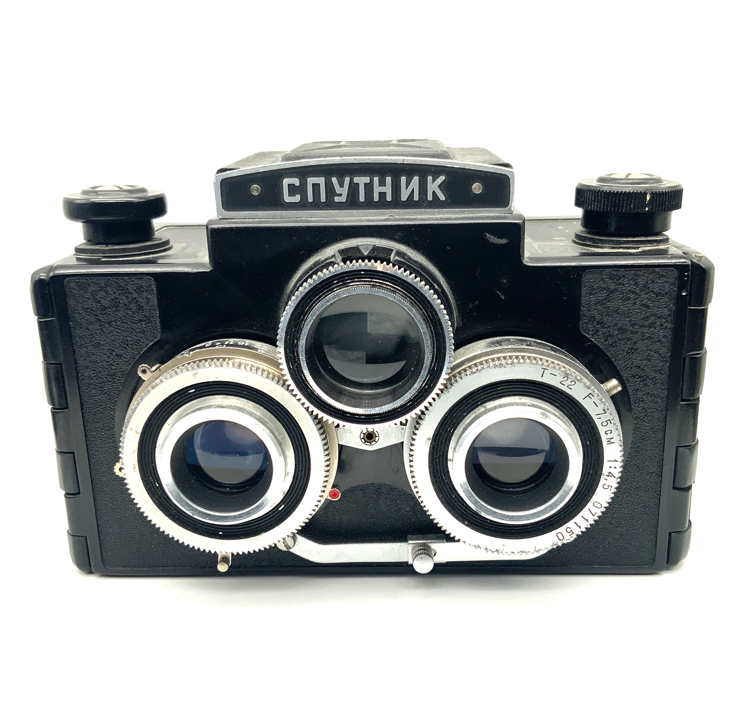 GOMZ Sputnik Mittelformatkamera mit T-22 7,5cm 1:4.5 6x6 Stereokamera