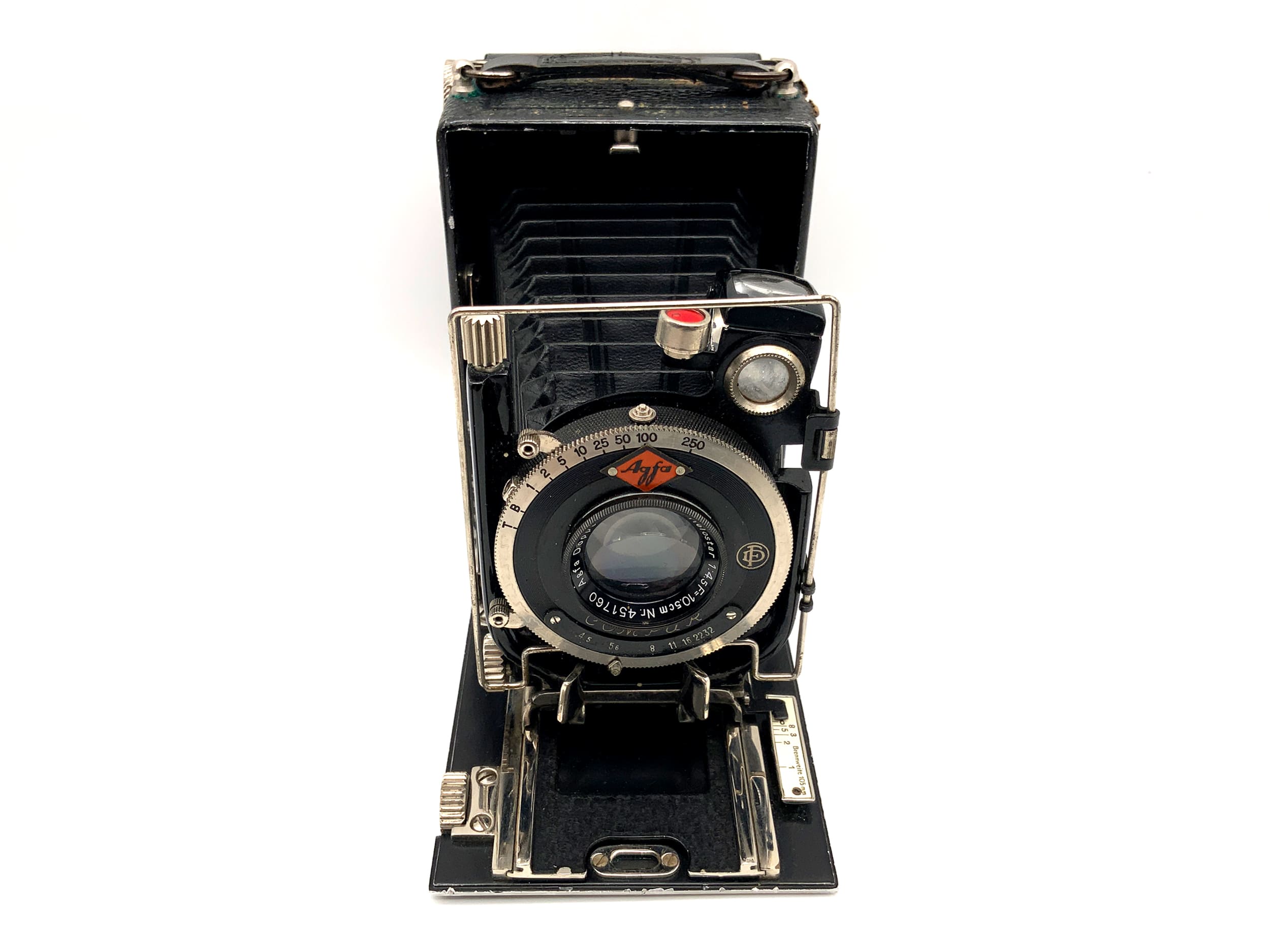 Agfa Plattenkamera mit Anastigmat Helostar 1:4,5 F=10,5cm Rollfilm Magazin