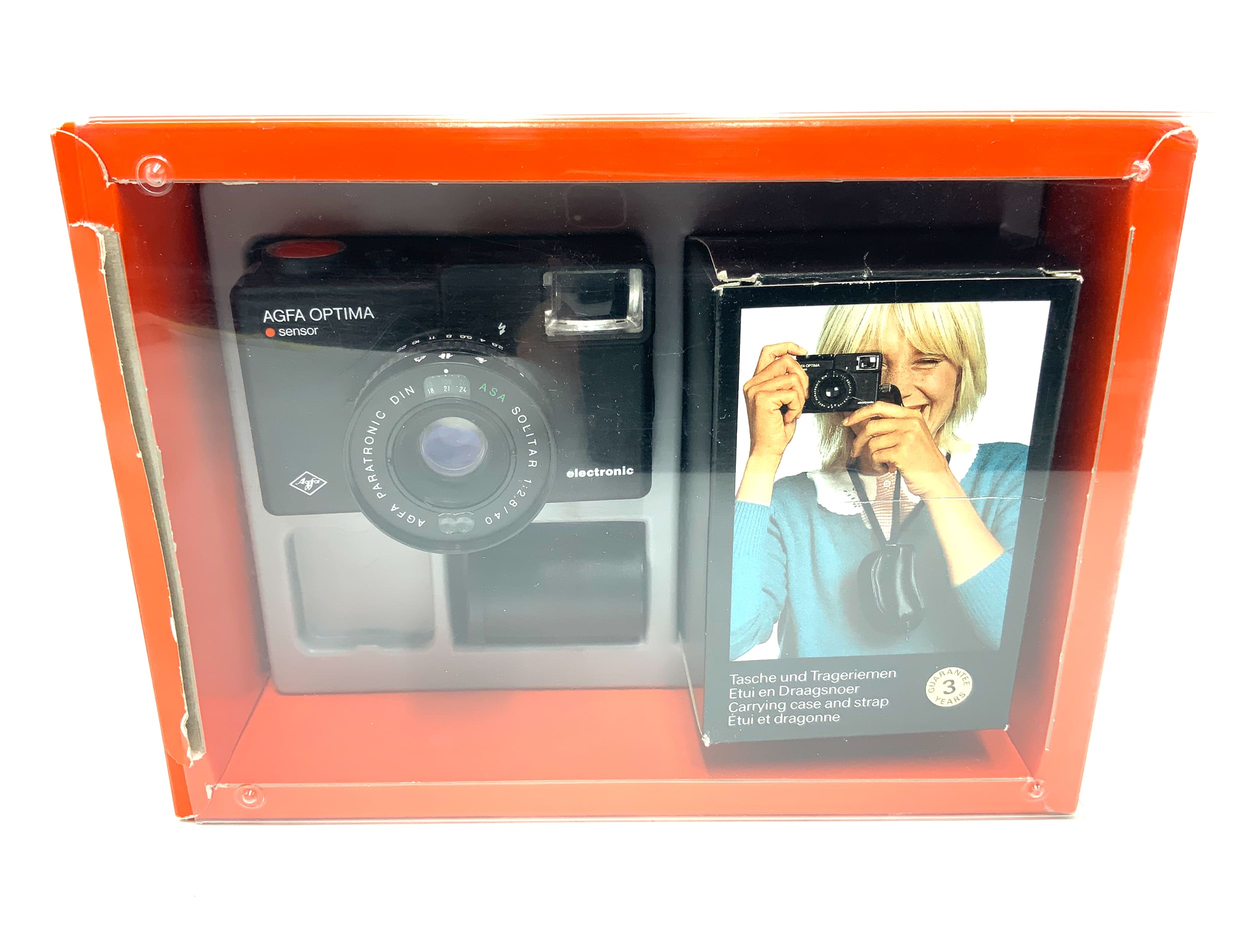 Agfa Optima Sensor Electronic Sucherkamera mit Paratronic Solitar 40mm 1:2.8 OVP