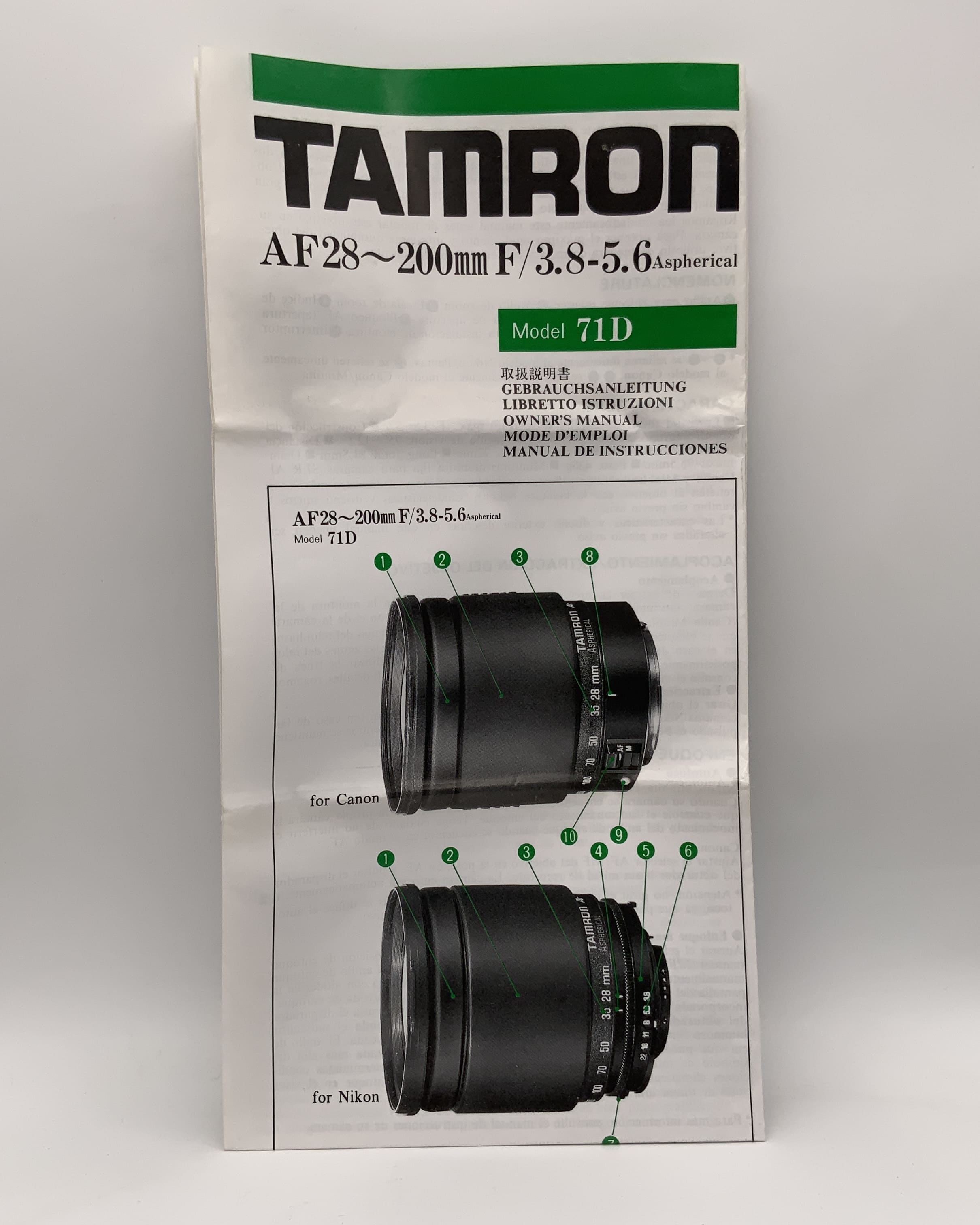 Tamron AF 28-200mm F/3.8-5.6 Aspherical 71D Bedienungsanleitung Deutsch