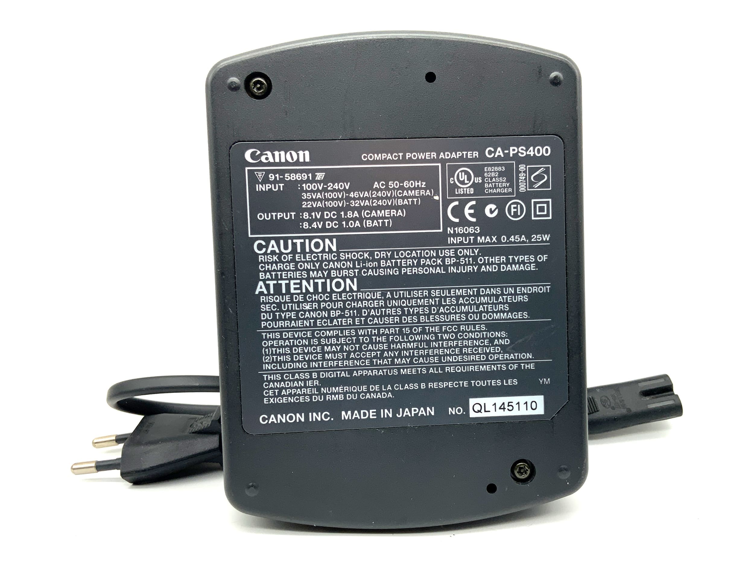 Chargeur double pour batteries Canon CA-PS400 compatible avec les appareils photo EOS D30, EOS D60 et EOS 10D.