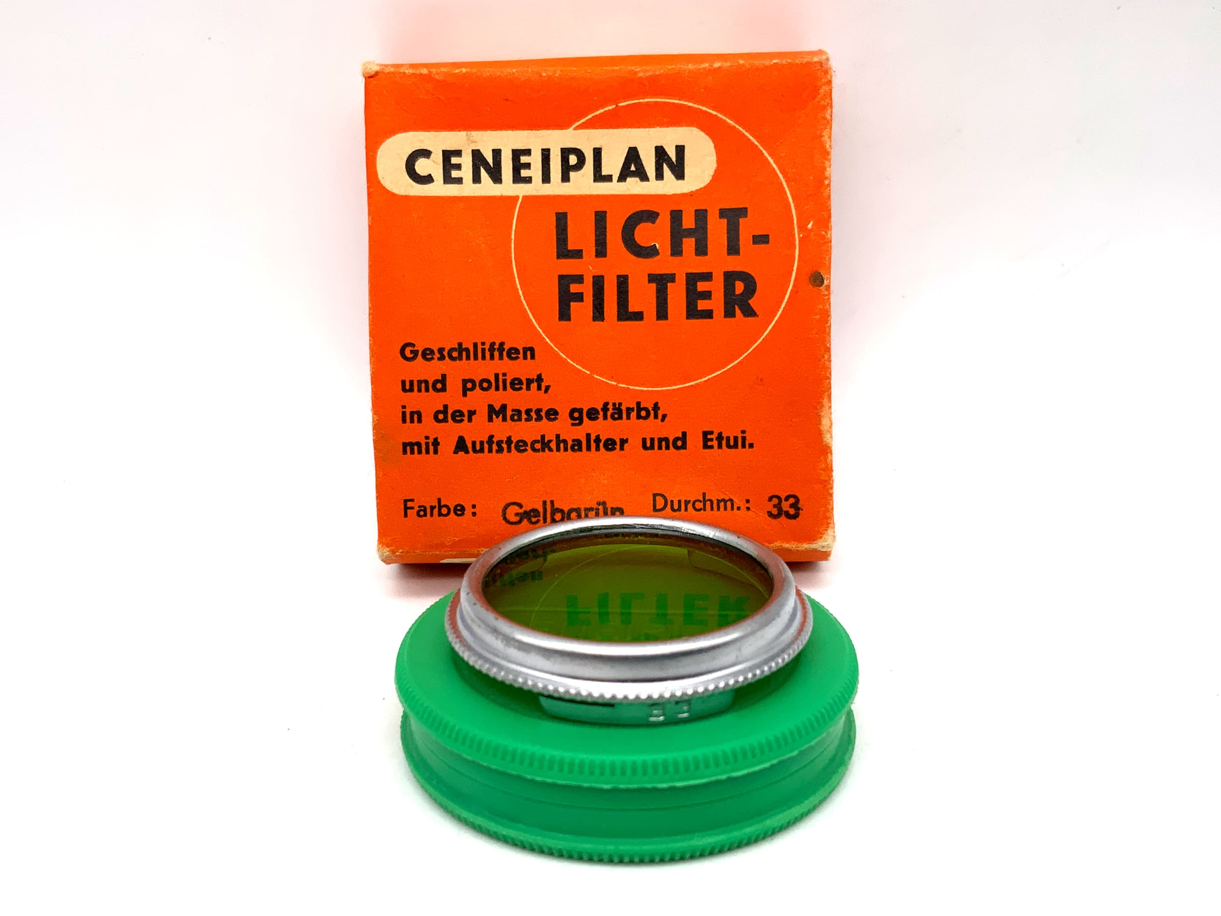 Ceneiplan Farbfilter gelbgrün/yellow green Slip on in OVP Filter 33mm
