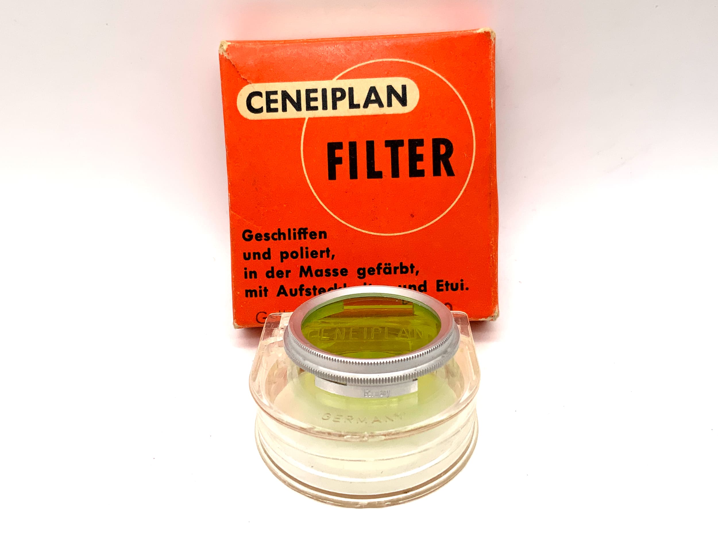 Ceneiplan Farbfilter gelbgrün/yellow green Slip on in OVP Filter 30mm