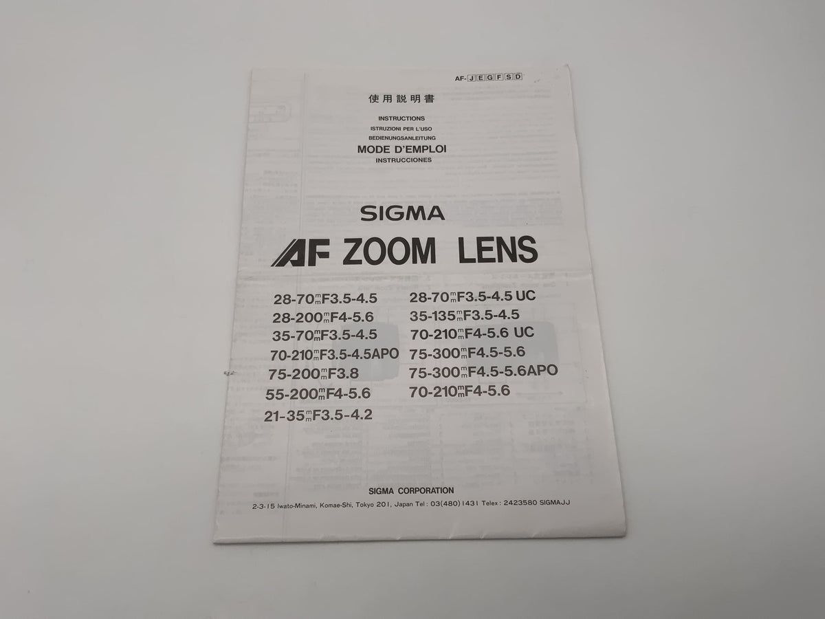 Sigma AF Zoom Lens User Manual (German)