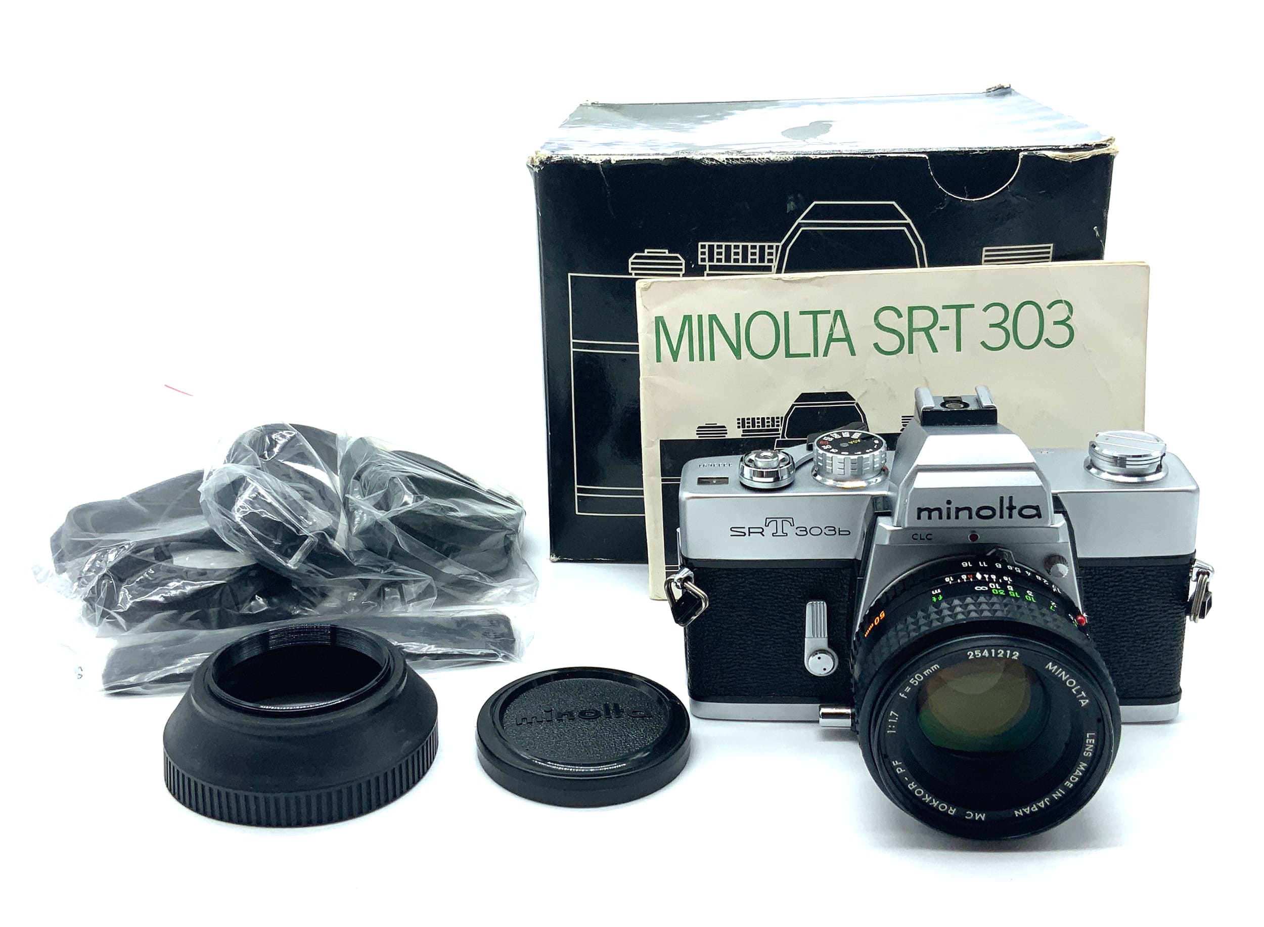 Minolta SRT 303b SLR + MC Rokkor-PF 1:1.7/50mm OVP 35mm analog Body (Minolta MD)