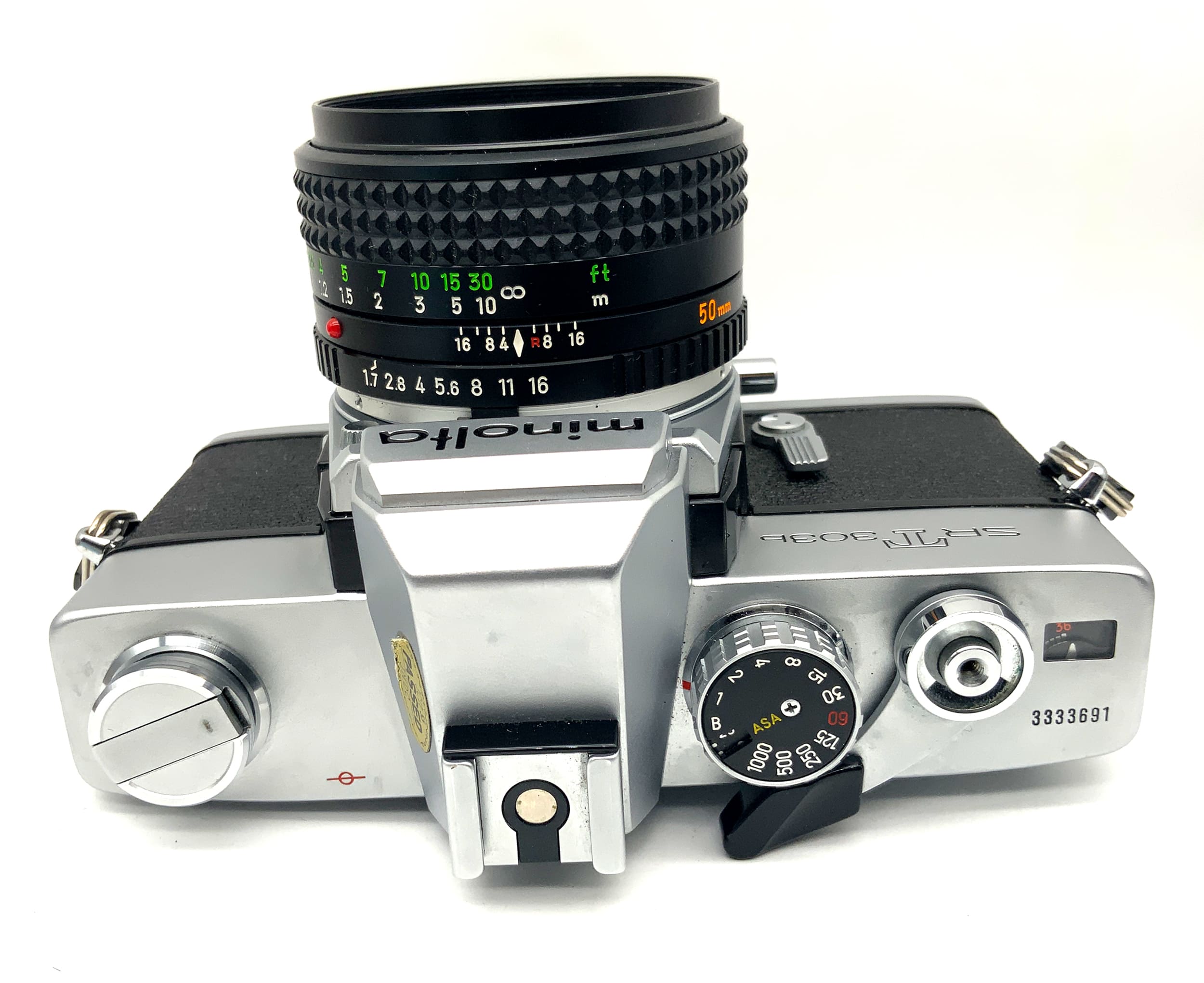 Minolta SRT 303b SLR + MC Rokkor-PF 1:1.7/50mm OVP 35mm analog Body (Minolta MD)