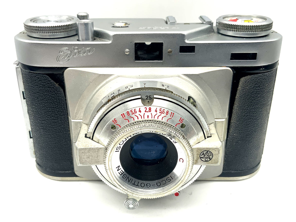 Appareil photo à viseur Wirgin Edixa avec objectif rouge Isconar 1:2.8/43 C Pronto, appareil photo analogique