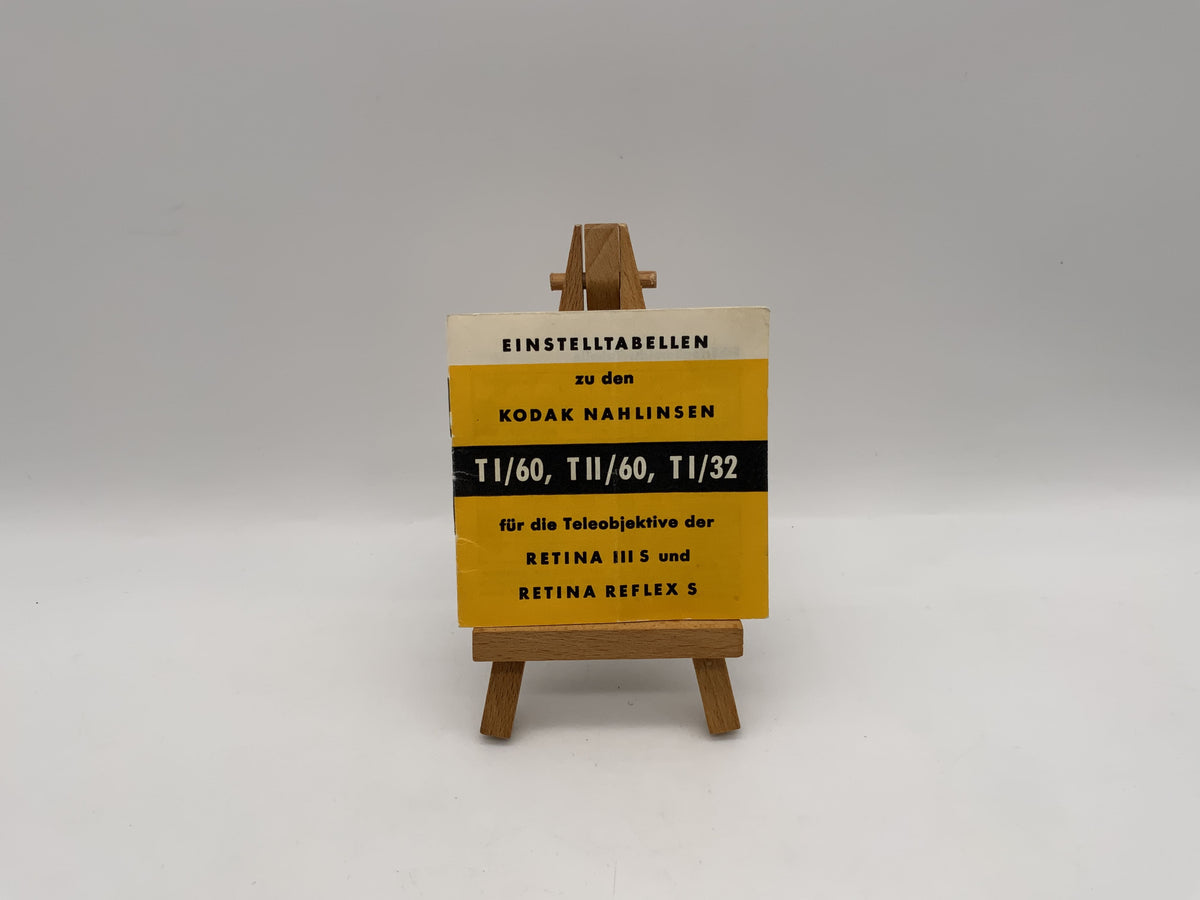 Tableaux de réglage des objectifs de vision de près Kodak TI/60, TII/60, TI/32 (allemand)