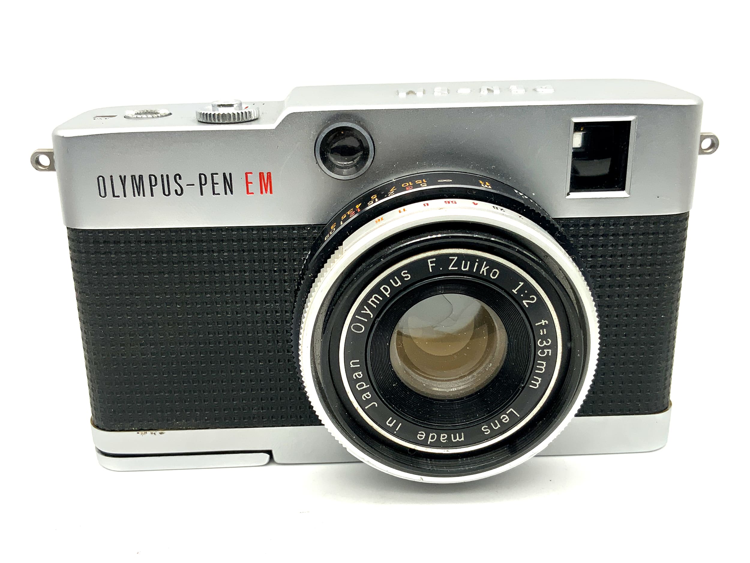 Appareil photo Olympus Pen-EM avec viseur et objectif F.Zuiko 35 mm 1:2 demi-format argentique