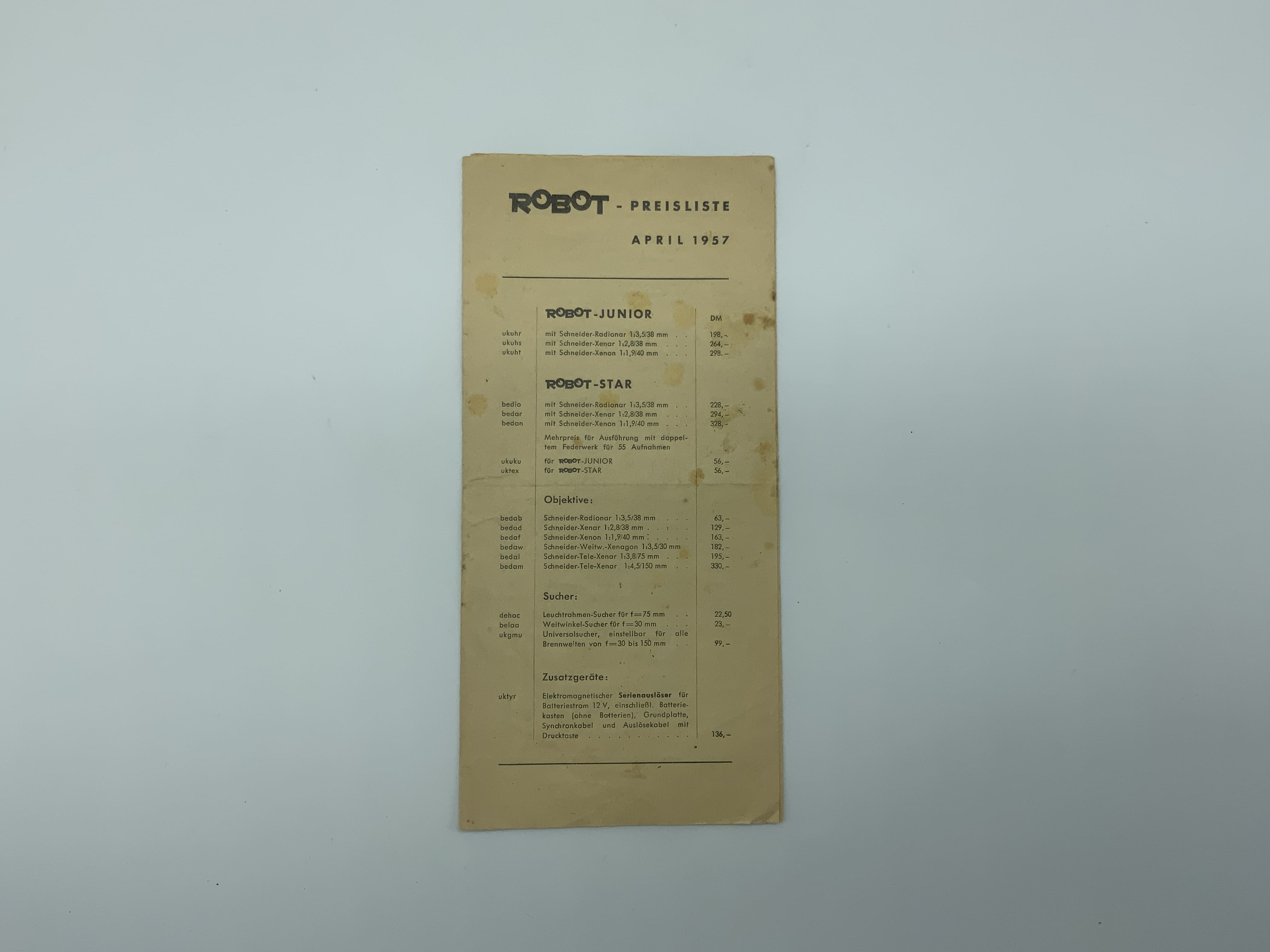 Liste de prix des robots d'avril 1957 (allemand)