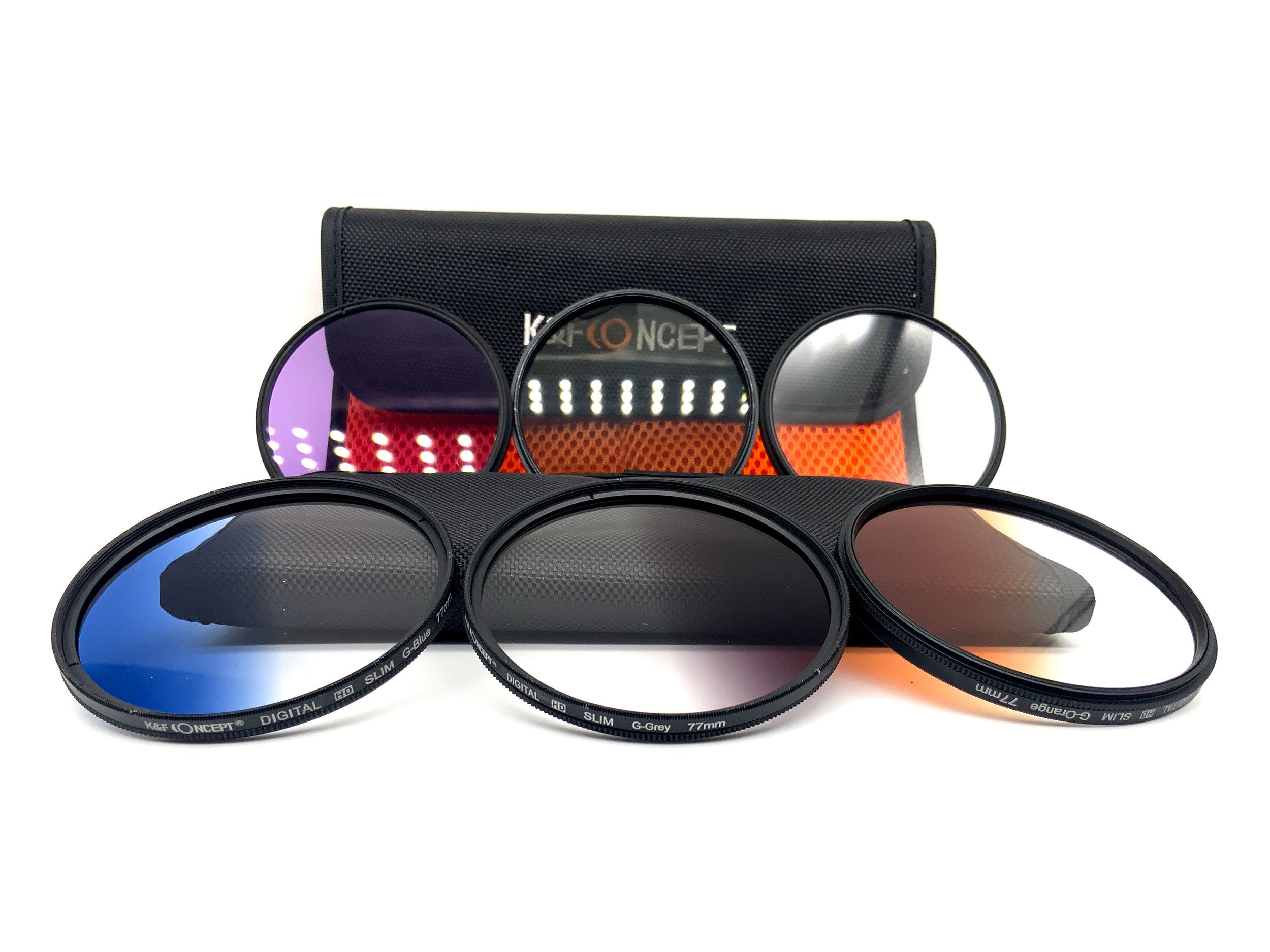 K&F Concept 6x Set Digital HD Slim UV, CPL, FLD, Verlauf G-Orange/Blue/Grey 77mm