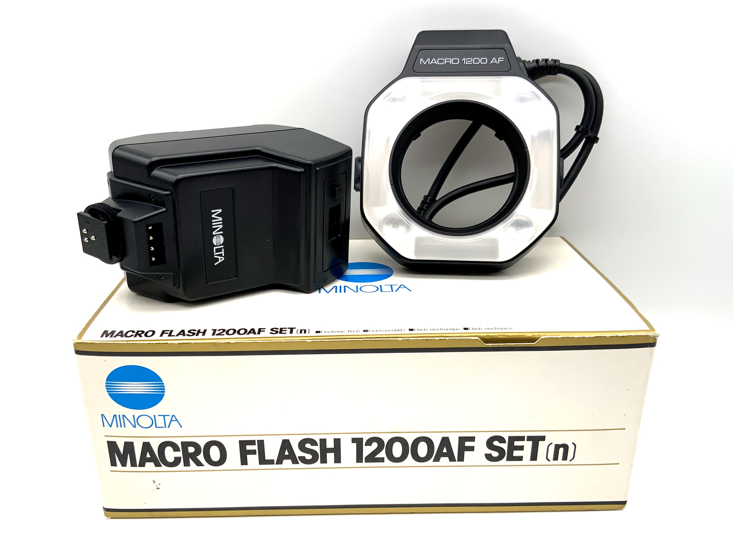 Minolta Macro Flash 1200AF Set(n) Makroblitz für Nahaufnahmen in OVP Blitz Flash