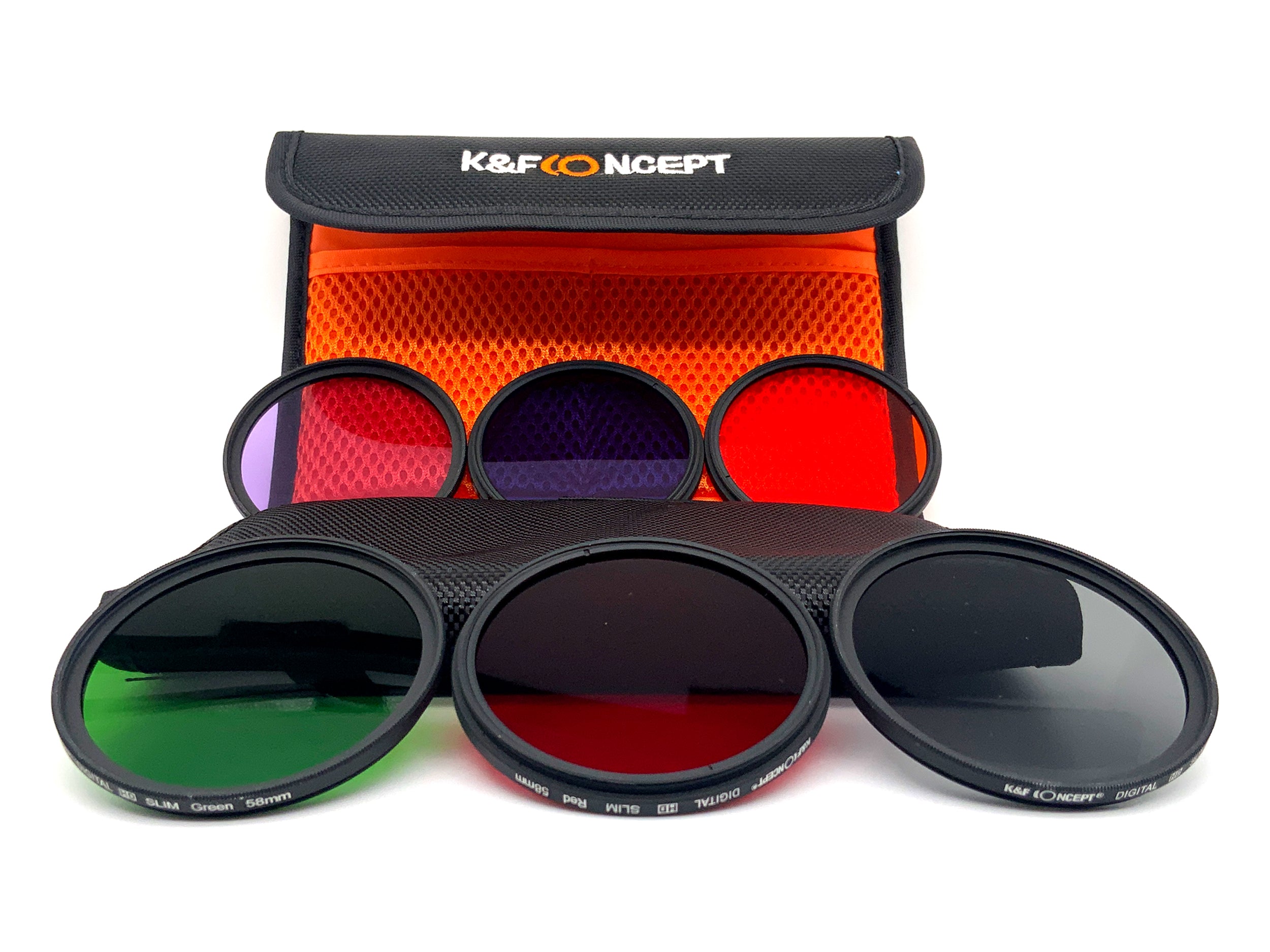 K&F Concept Farbfilter 6er Set Orange/Red/Blue/Purple/Grey/Green + Case 58mm