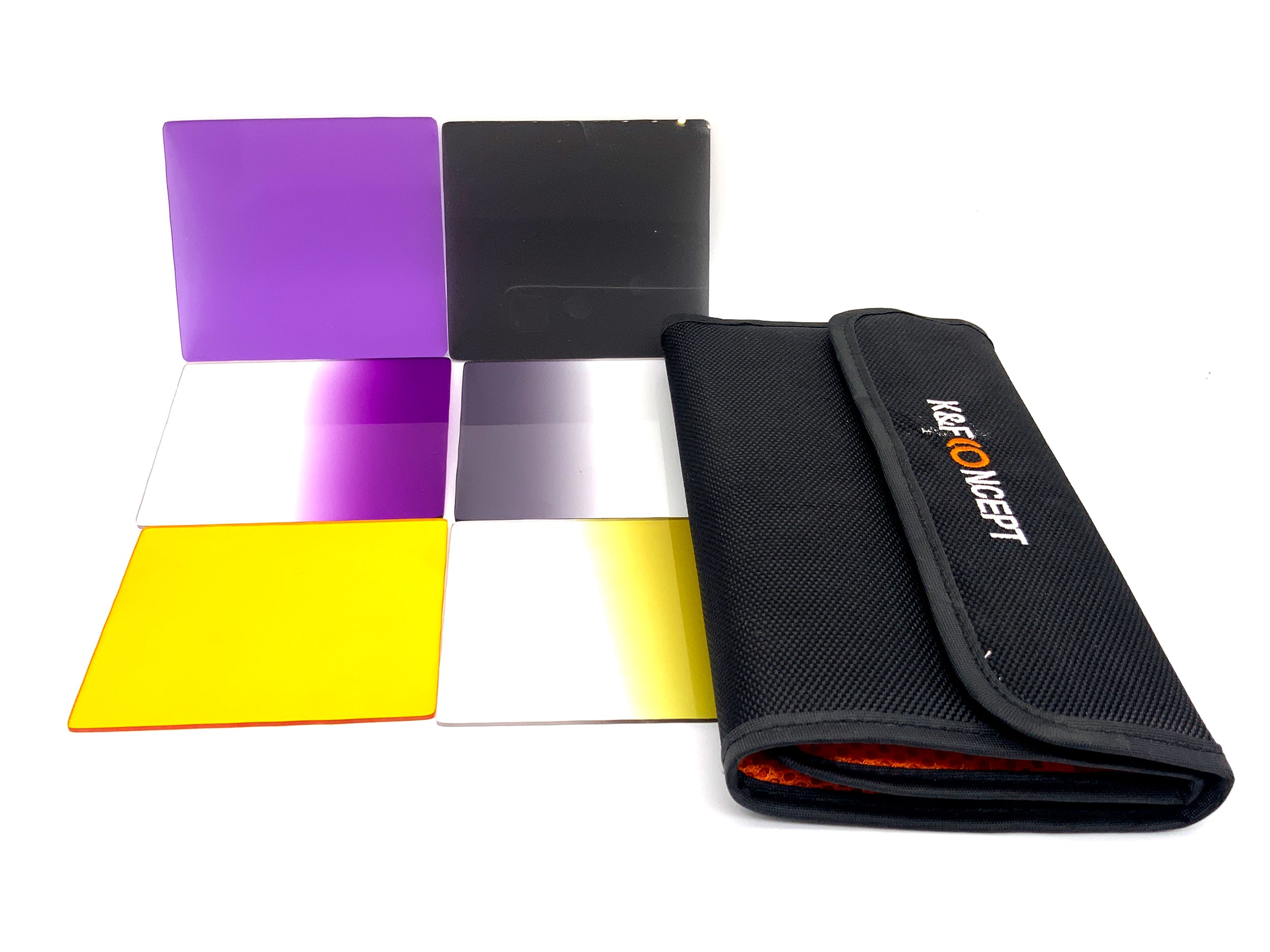 K&F Concept 6er Set Farb-und Verlaufsfilter Purple/Yellow/Grey+Case 85mmX95mm