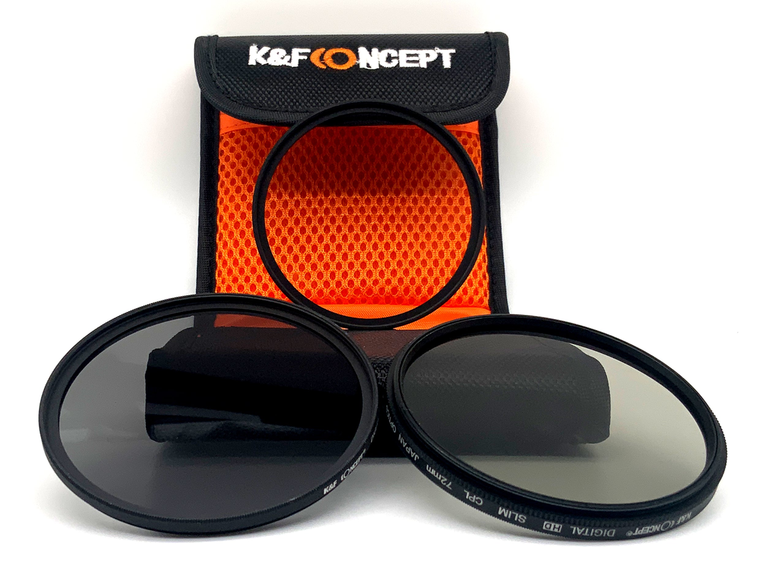 K&F Concept 3er Filterset Digital HD Slim UV/CPL/ND4 + Case Filter 72mm