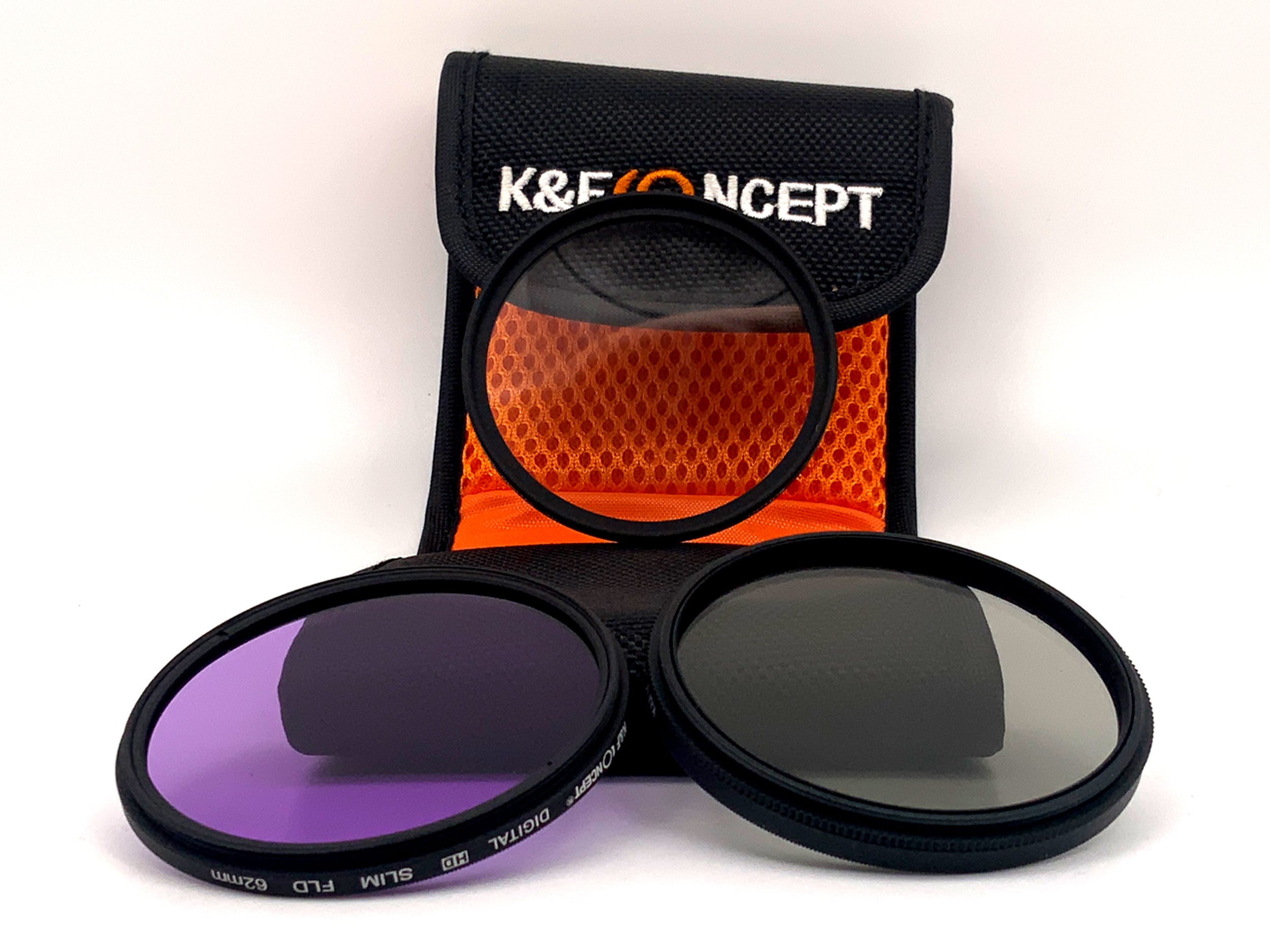 K&F Concept 3er Filterset Digital HD Slim UV/CPL/FLD + Case Filter 62mm