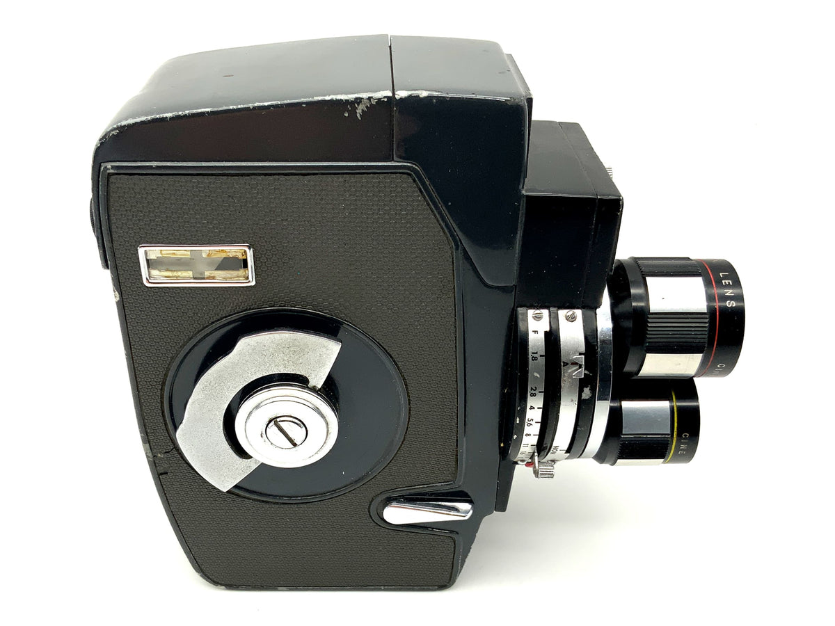 Jelco Auto III film camera with Jelco lens (3 pieces) for double 8mm film.