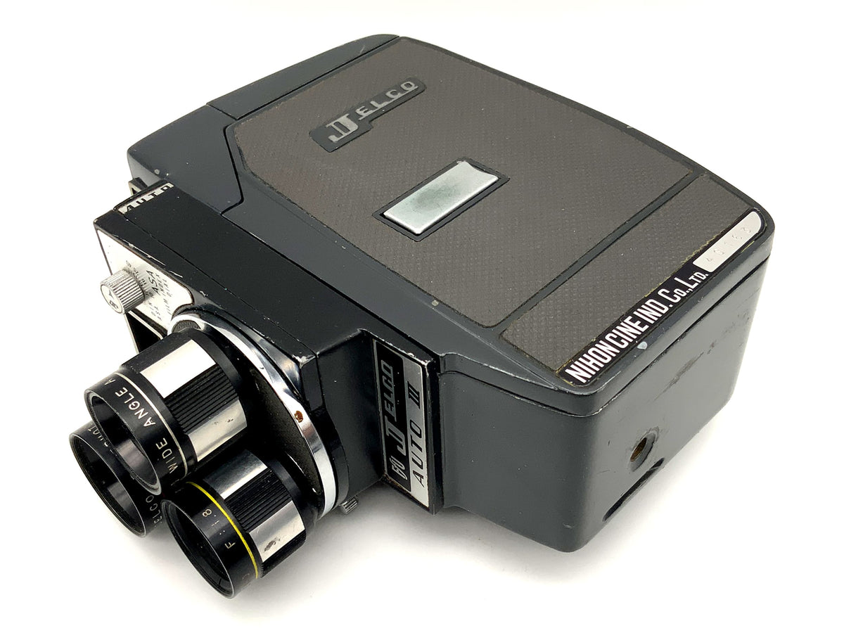 Jelco Auto III film camera with Jelco lens (3 pieces) for double 8mm film.