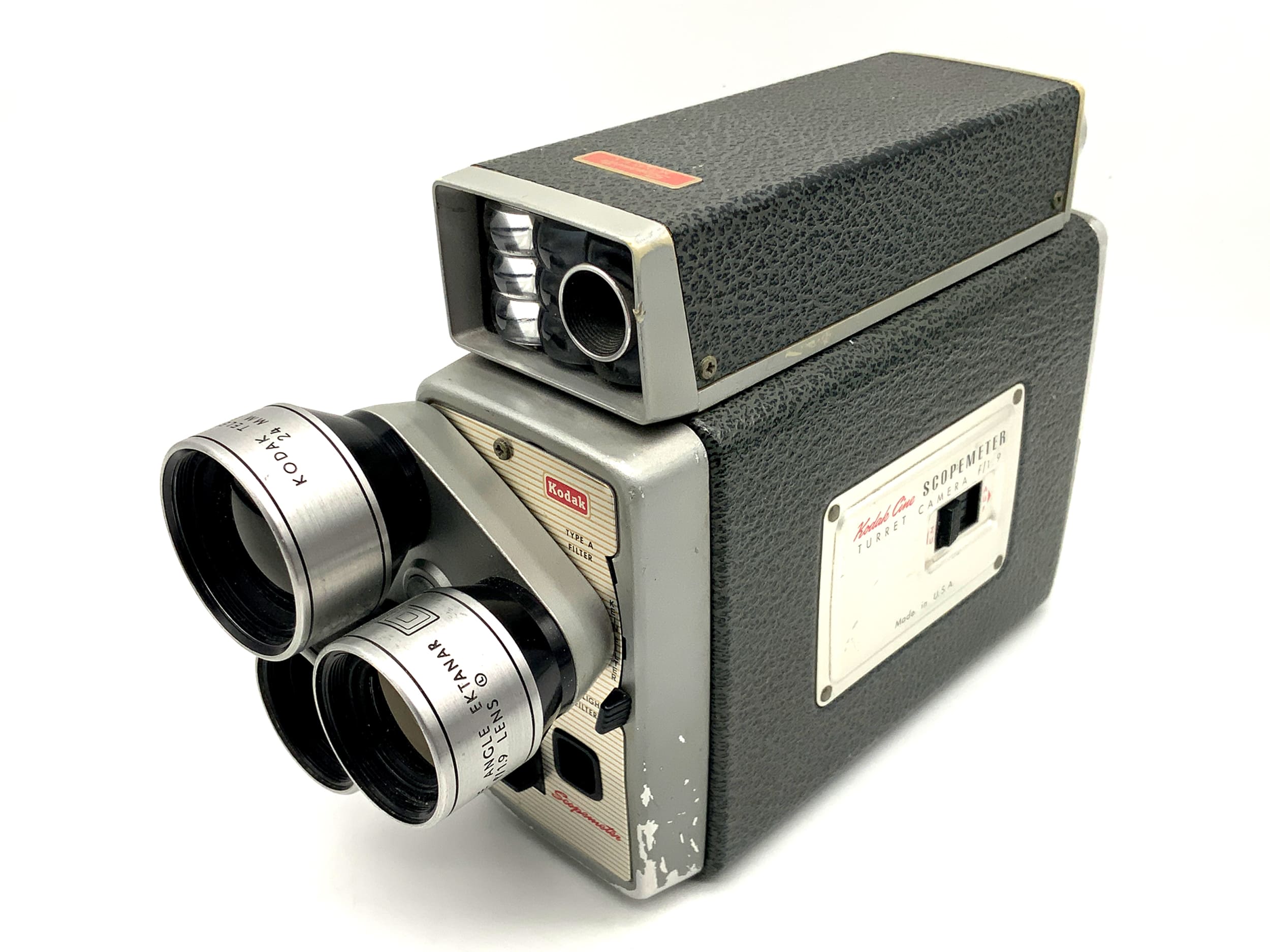 Kodak Scopemeter Filmkamera mit Ektanar f/1.9 Telephoto, Wide Angle Doppel 8mm