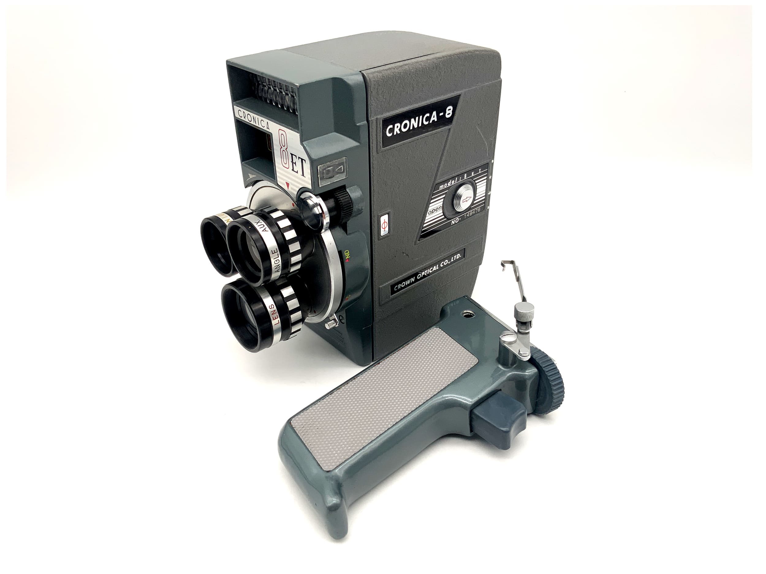 Crown Cronica 8 ET Filmkamera mit 3x Cronica Lens mit Griff Doppel 8mm