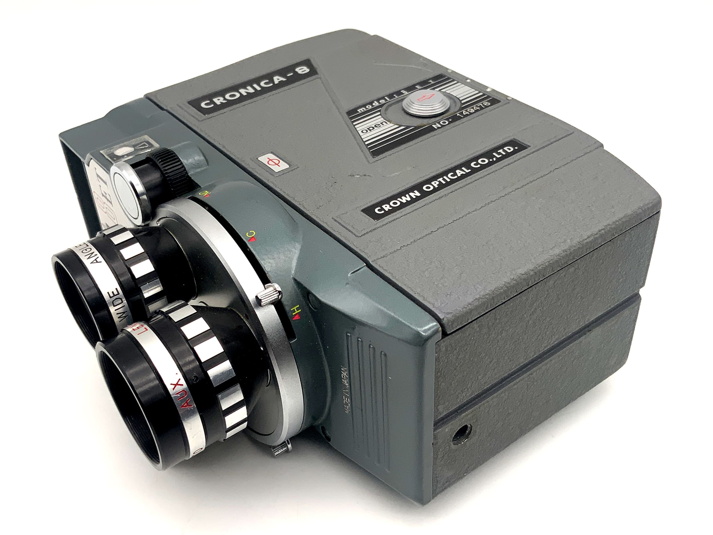 Crown Cronica 8 ET Filmkamera mit 3x Cronica Lens mit Griff Doppel 8mm